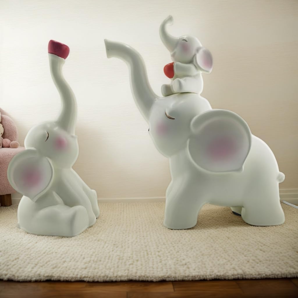 Resin Stacking Elephant Doll Set, White with Pink Decoration, Home Decorations