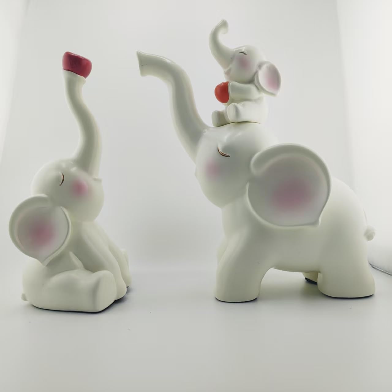 Resin Stacking Elephant Doll Set, White with Pink Decoration, Home Decorations