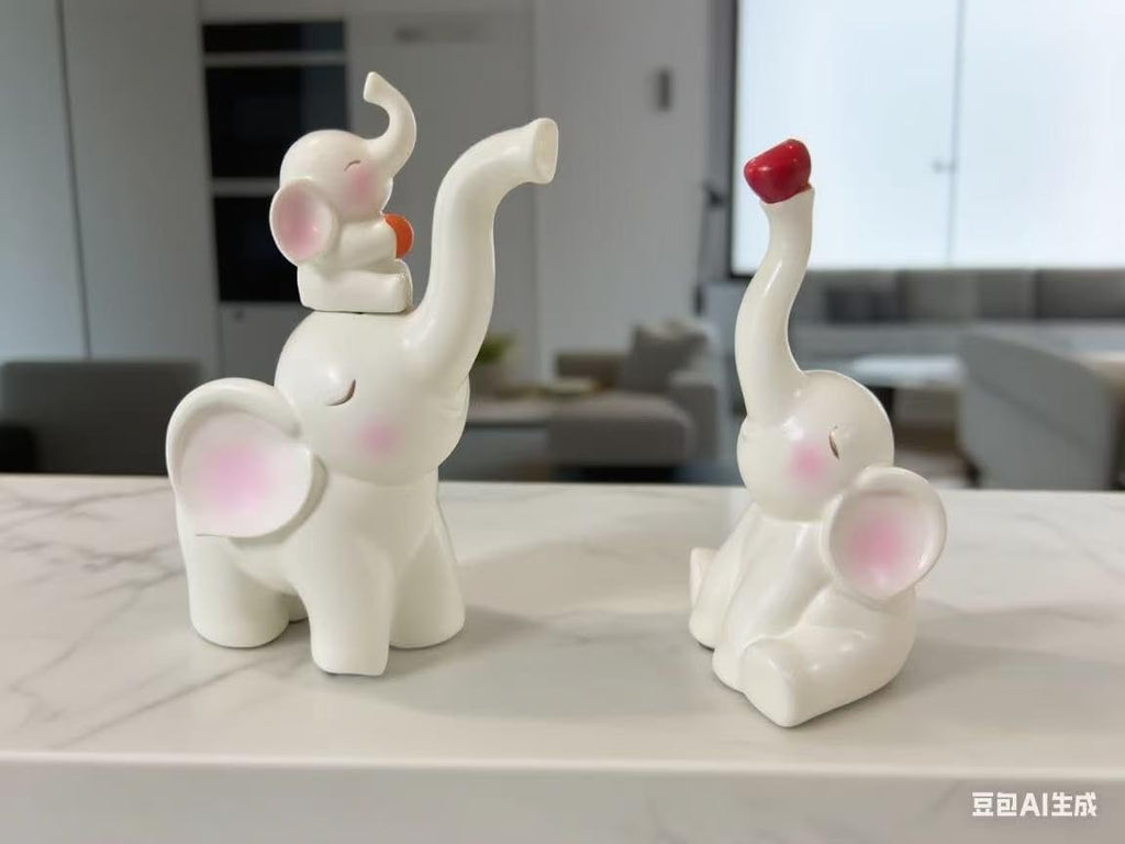 Resin Stacking Elephant Doll Set, White with Pink Decoration, Home Decorations