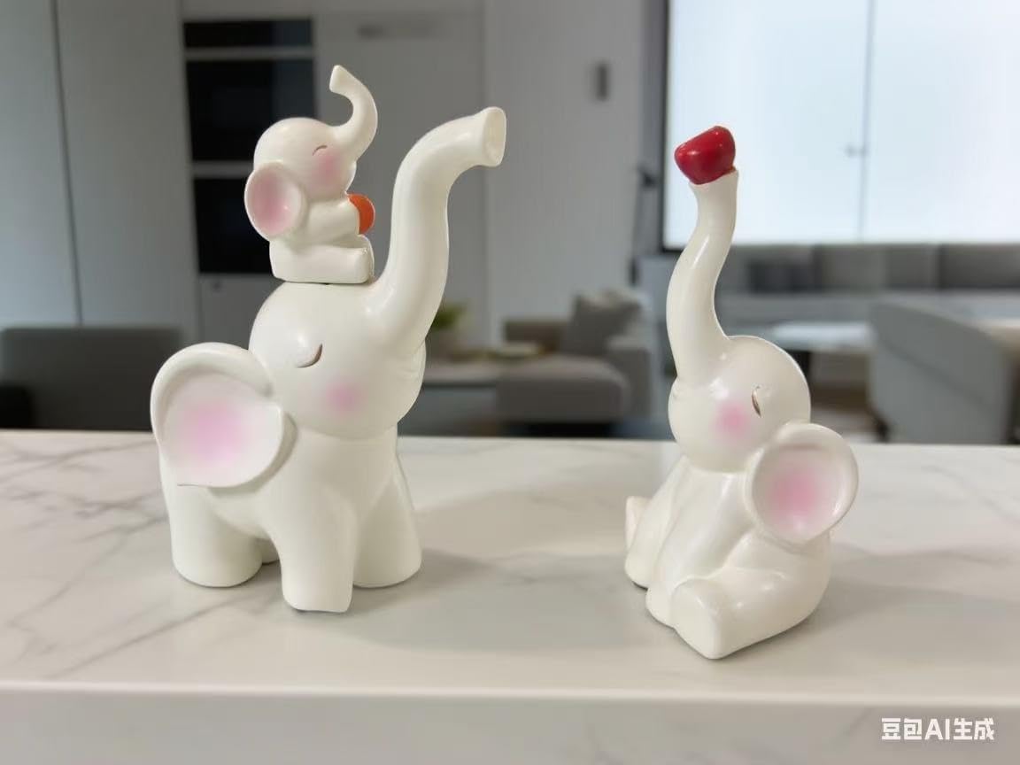 Resin Stacking Elephant Doll Set, White with Pink Decoration, Home Decorations