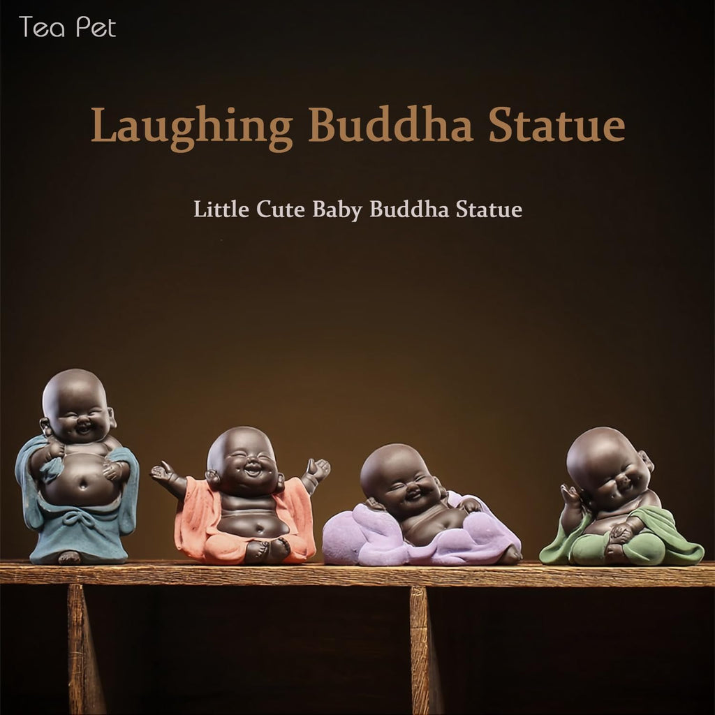 Purple Clay Laughing Buddha Maitreya Statue - Happy Baby Buddha Monk Figurine for Office Desktop Mini Statue Tea Ornaments Home Decor (Style B)