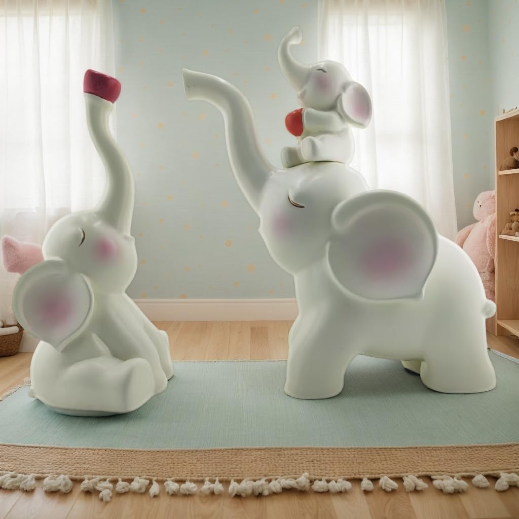 Resin Stacking Elephant Doll Set, White with Pink Decoration, Home Decorations
