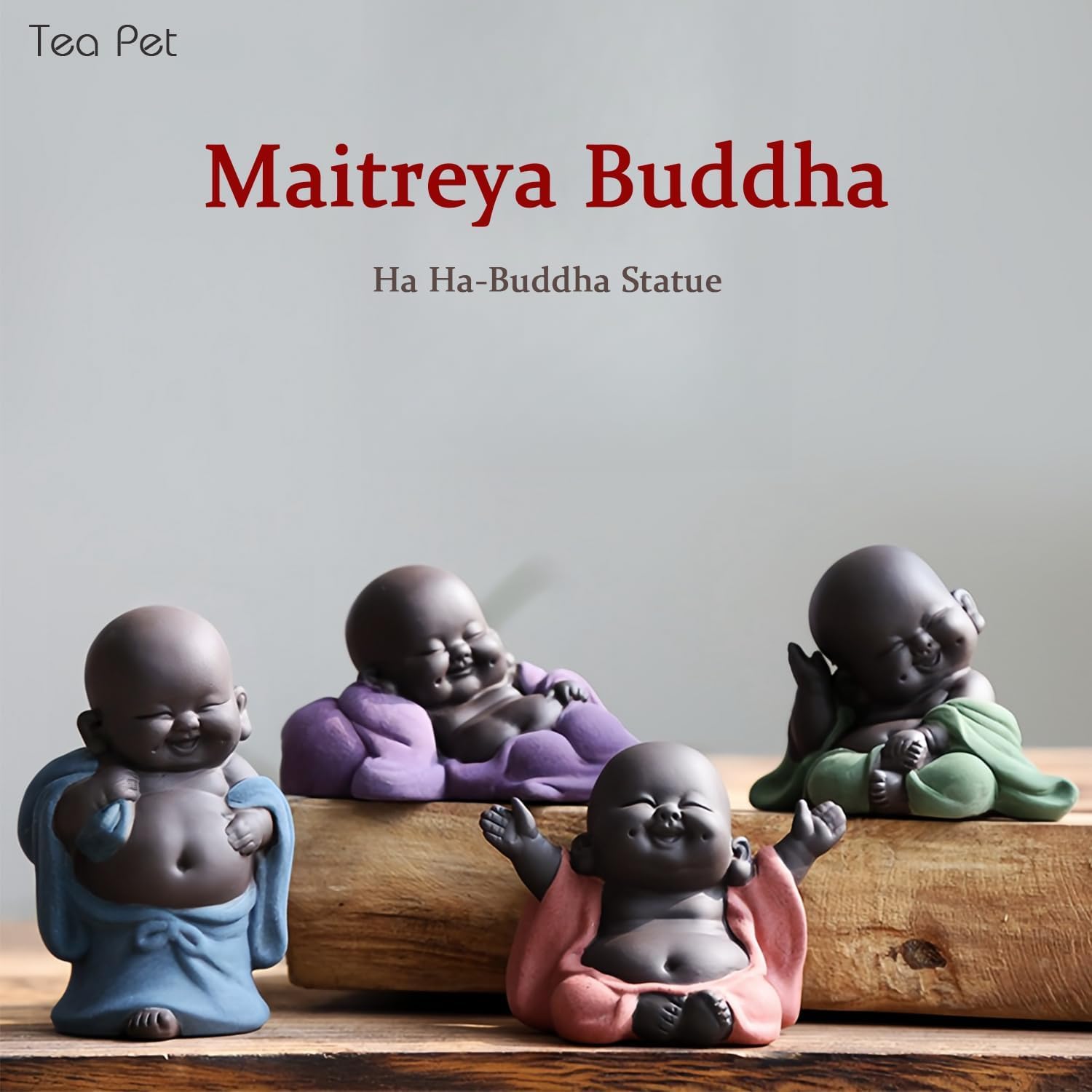 Purple Clay Laughing Buddha Maitreya Statue - Happy Baby Buddha Monk Figurine for Office Desktop Mini Statue Tea Ornaments Home Decor (Style B)