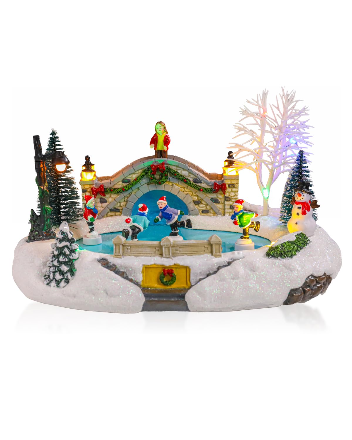 Bdor Christmas Market Village Scene with LED Lights | 8.3 x 5.9 x 5.9 Inches Battery Operated Holiday Decoration with Musical & Animated Market Stalls for Indoor Home Décor