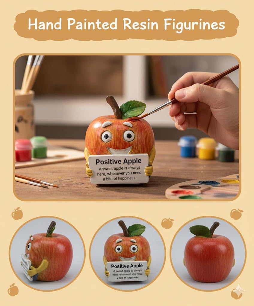 iStatue Positive Apple Figurine | Bite of Happiness Desk Decor & Office Inspiration | 3.5 in Resin Stress Relief Gift for Coworker, Teacher, Friend (Apple)