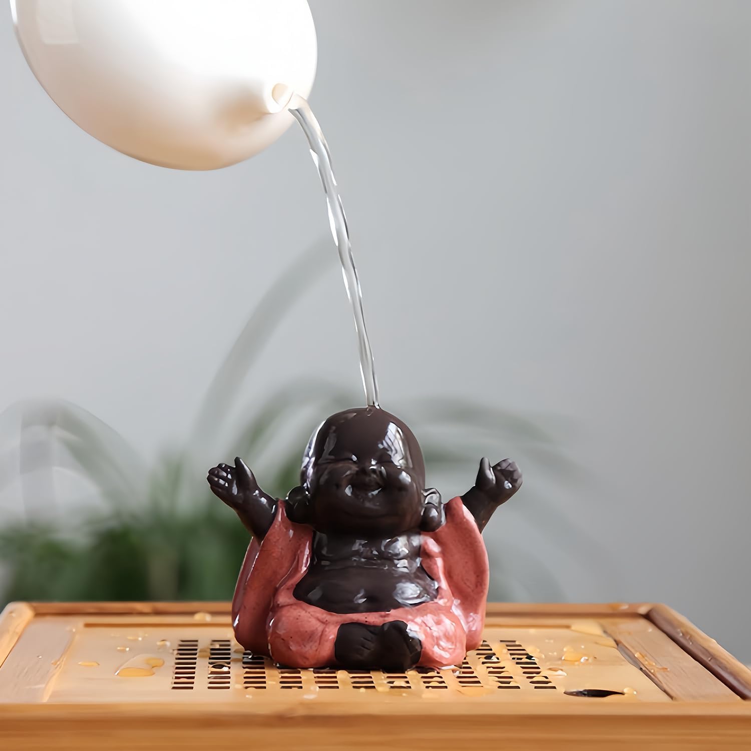 Purple Clay Laughing Buddha Maitreya Statue - Happy Baby Buddha Monk Figurine for Office Desktop Mini Statue Tea Ornaments Home Decor (Style B)