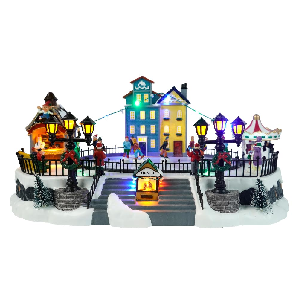 Skating Christmas Village - Animated Musical Winter Snow Village with 7 Moving Skaters - Indoor Decorations for Home Tabletop Gift