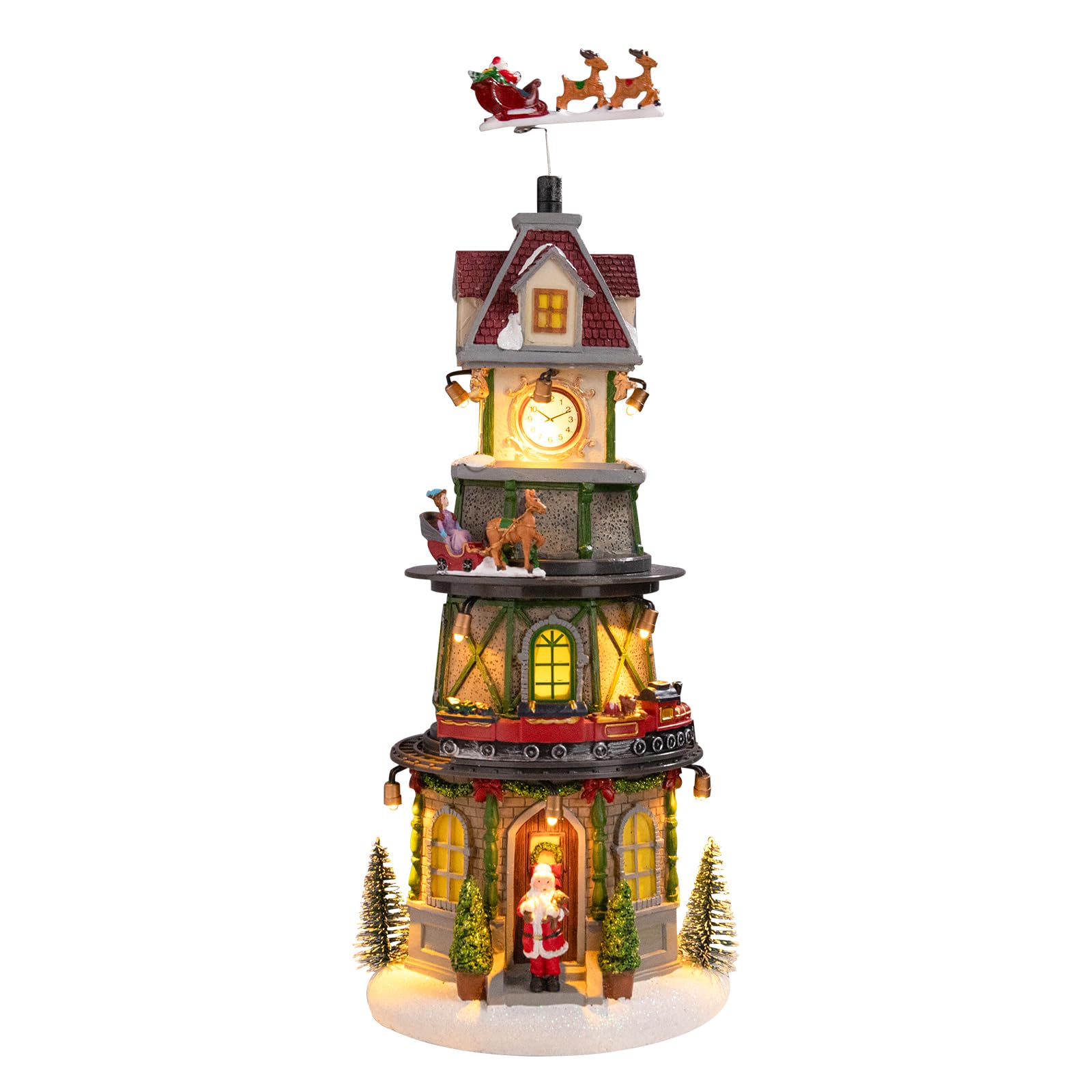 Christmas Village House Musical Christmas Collectible Buildings Amusement Park Carousel Skating Ferris Wheel with LED Lights Vacation Village with USB Indoor Figurines Xmas Decoration