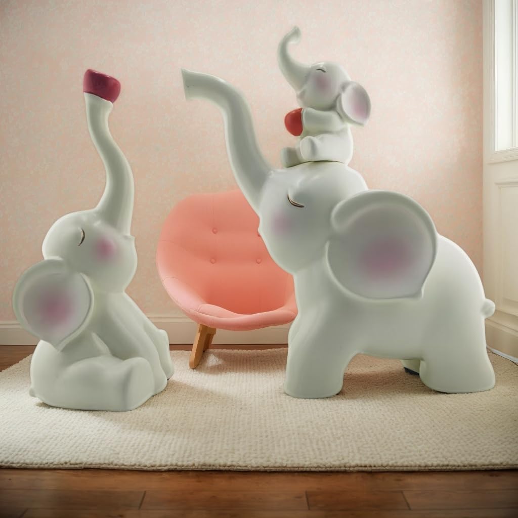Resin Stacking Elephant Doll Set, White with Pink Decoration, Home Decorations