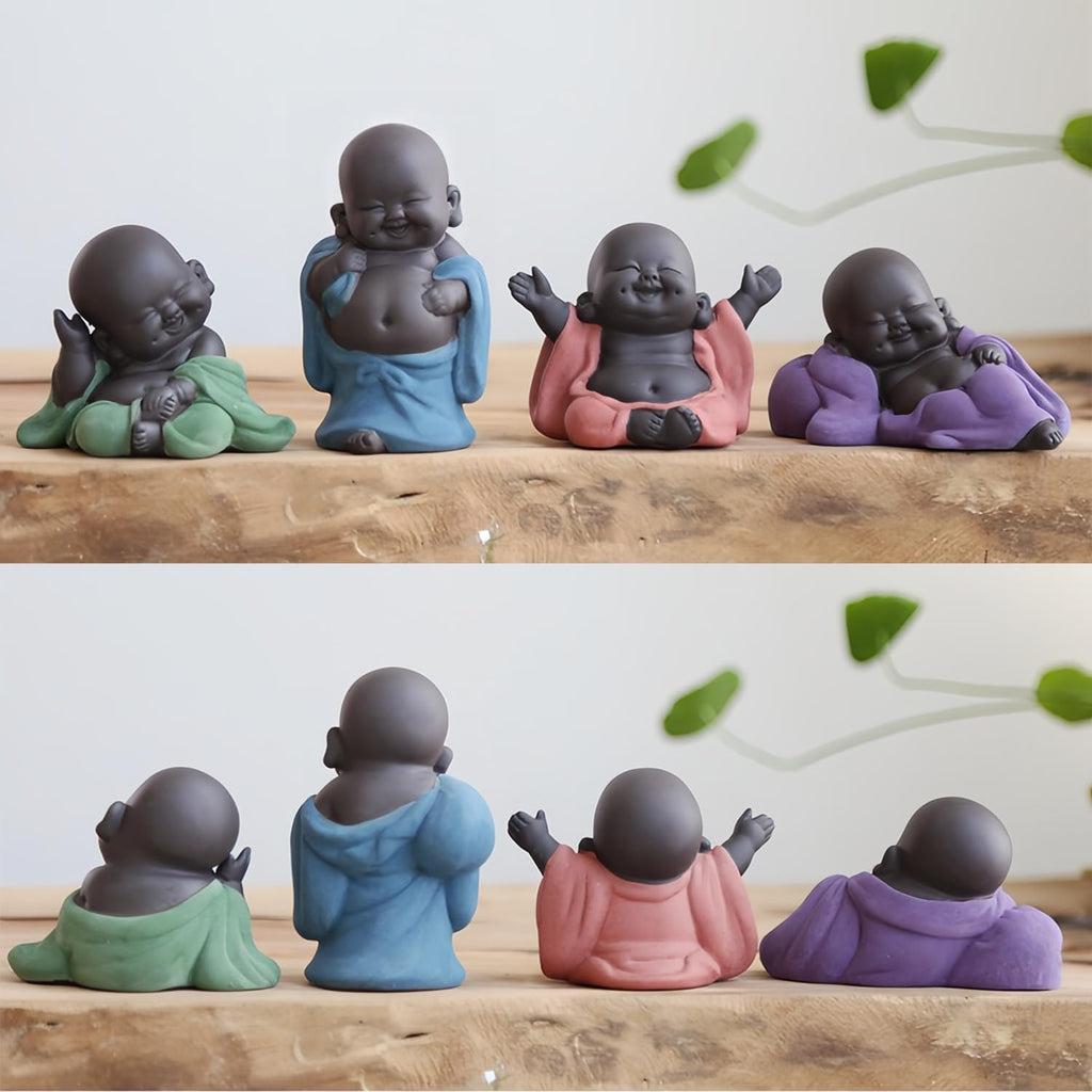 Purple Clay Laughing Buddha Maitreya Statue - Happy Baby Buddha Monk Figurine for Office Desktop Mini Statue Tea Ornaments Home Decor (Style B)