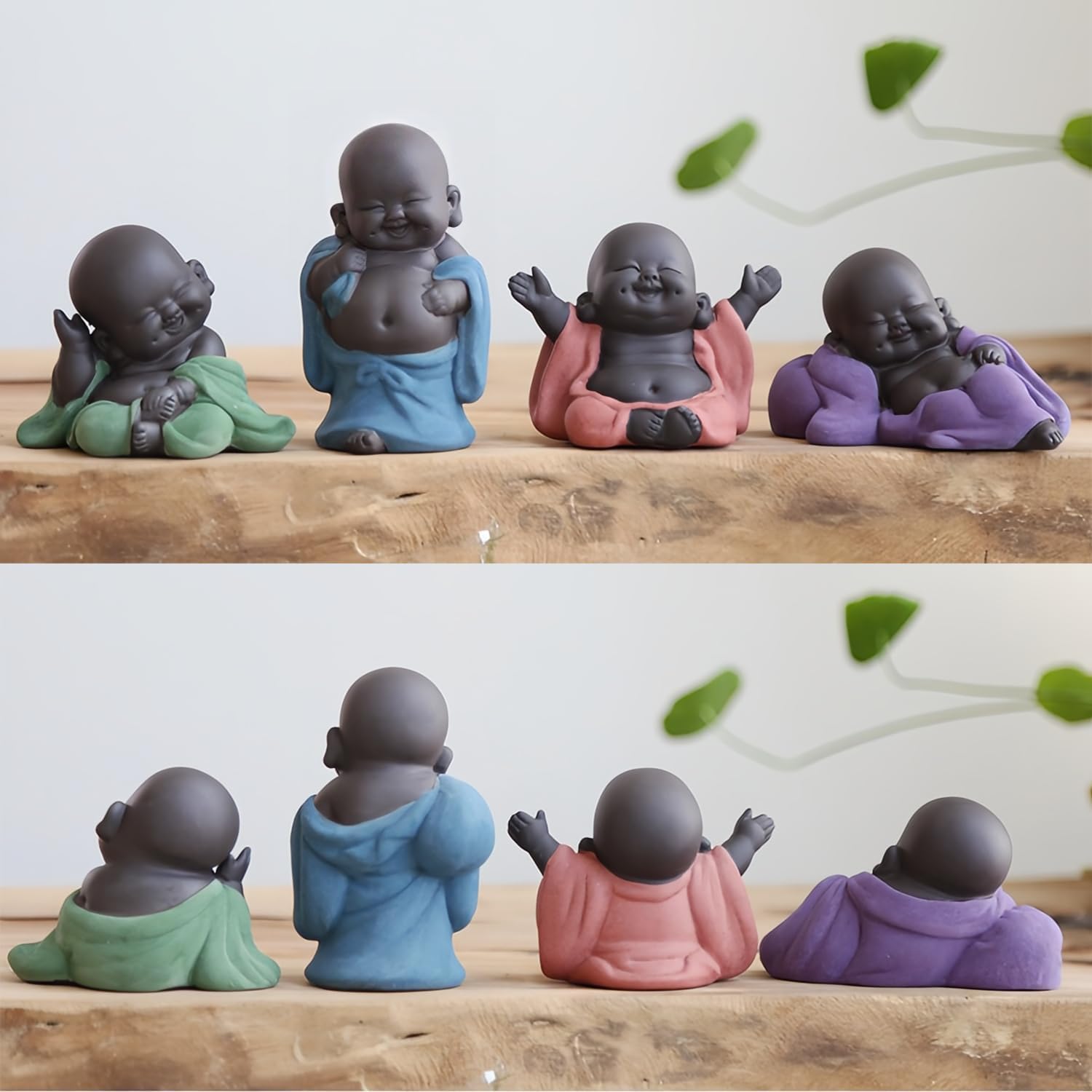 Purple Clay Laughing Buddha Maitreya Statue - Happy Baby Buddha Monk Figurine for Office Desktop Mini Statue Tea Ornaments Home Decor (Style B)