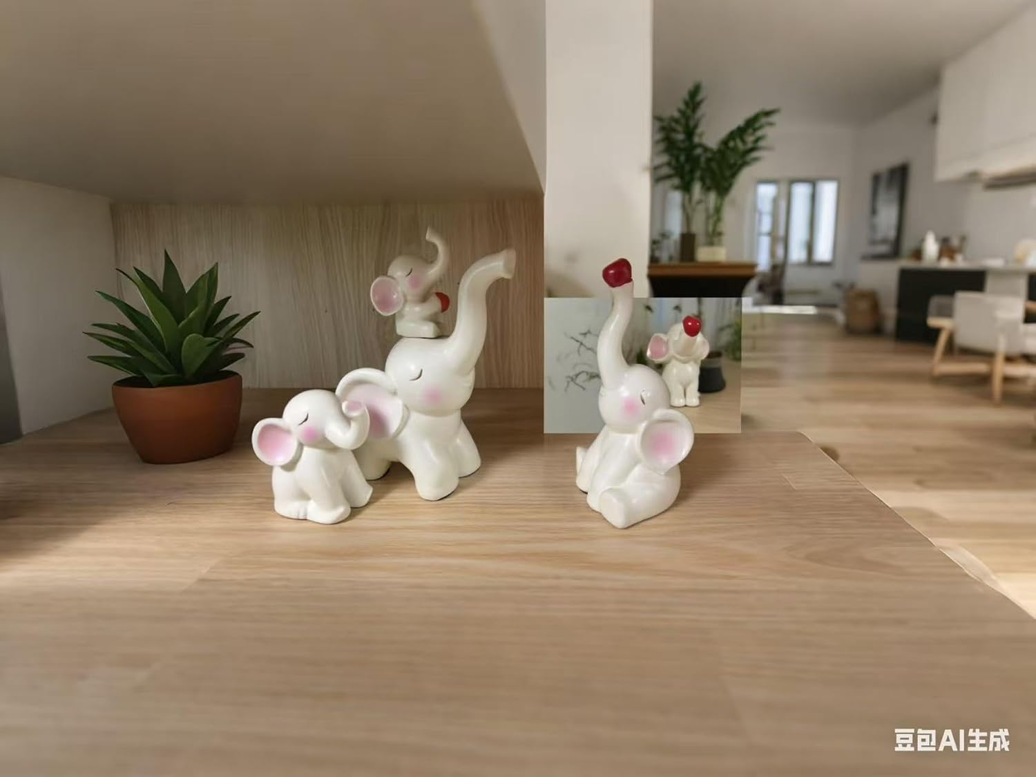 Resin Stacking Elephant Doll Set, White with Pink Decoration, Home Decorations