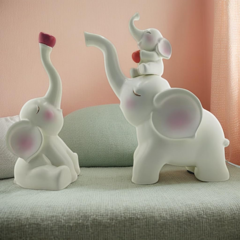 Resin Stacking Elephant Doll Set, White with Pink Decoration, Home Decorations