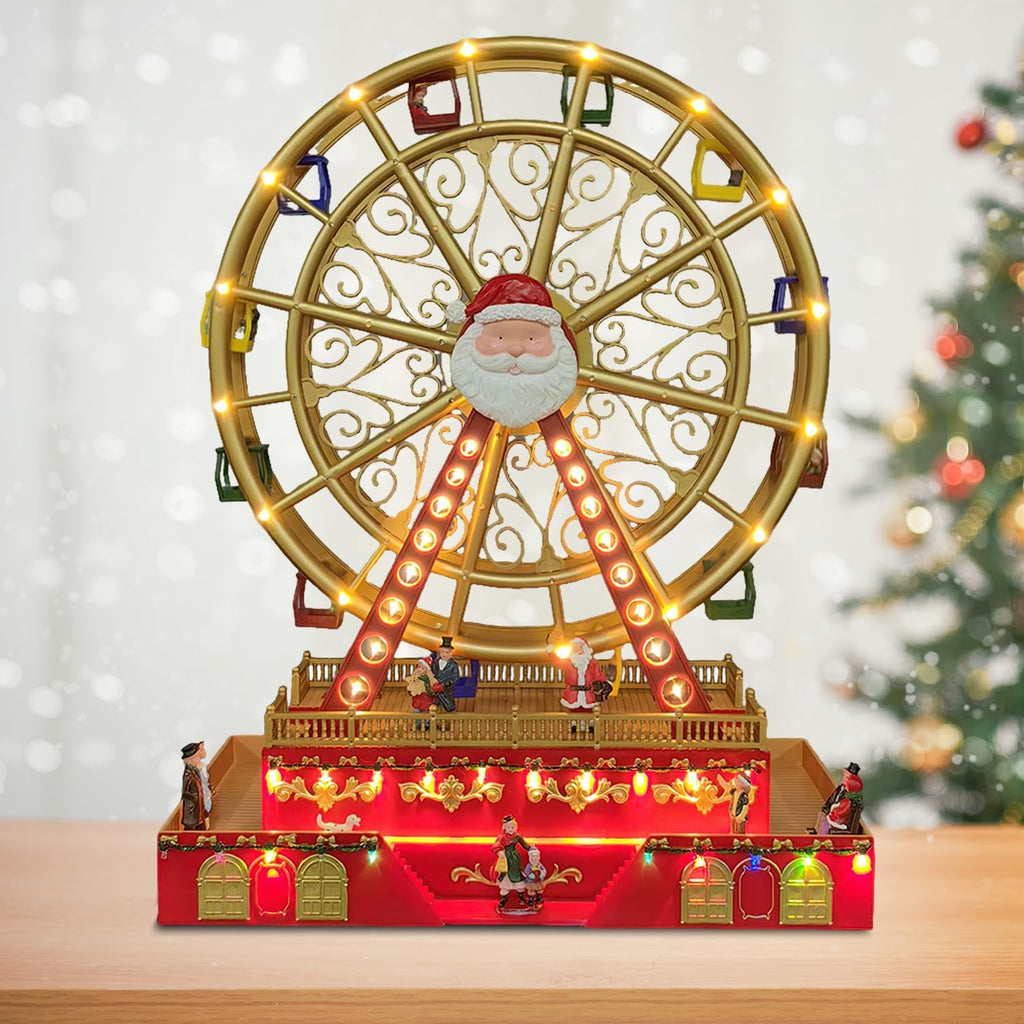 Christmas Rotating Ferris Wheel with LED Lights, 18" Big Christmas Animated Decorations, Creates Festive Atmosphere