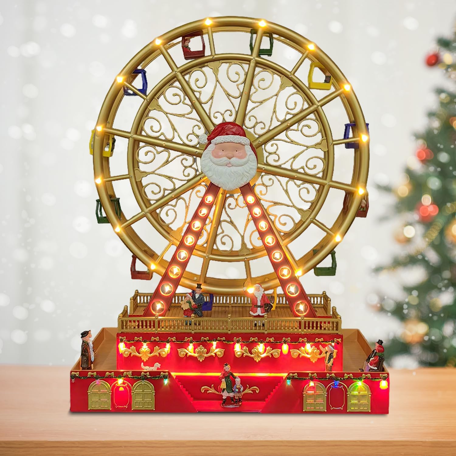 Christmas Rotating Ferris Wheel with LED Lights, 18" Big Christmas Animated Decorations, Creates Festive Atmosphere
