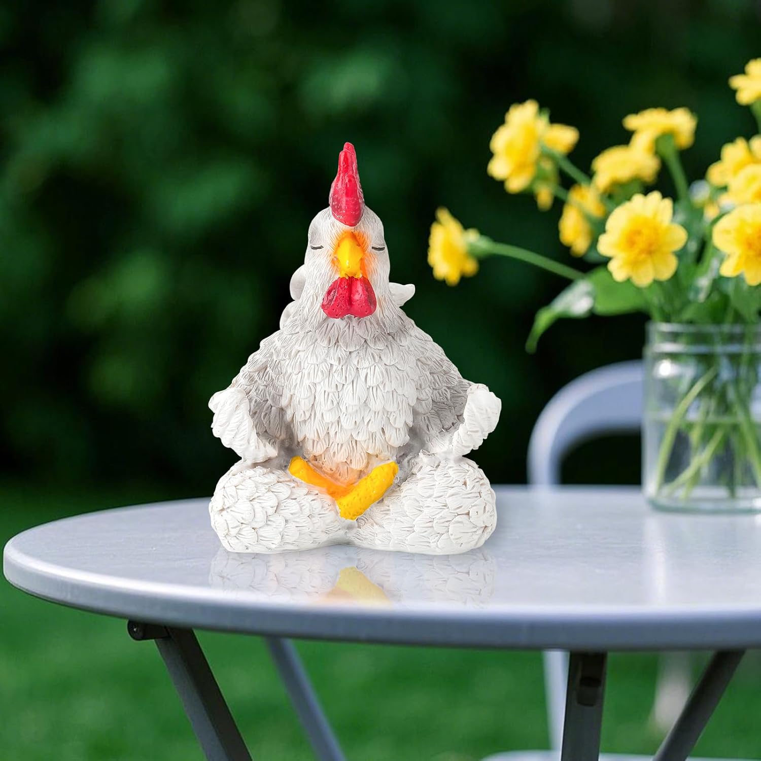 White Rooster Statue Decor for Living Room Desk Bedroom Bookshelf and Office Display, Modern Aesthetic Chicken Figurine Yoga Meditating Decoration, Unique Present for Women Christmas Birthday