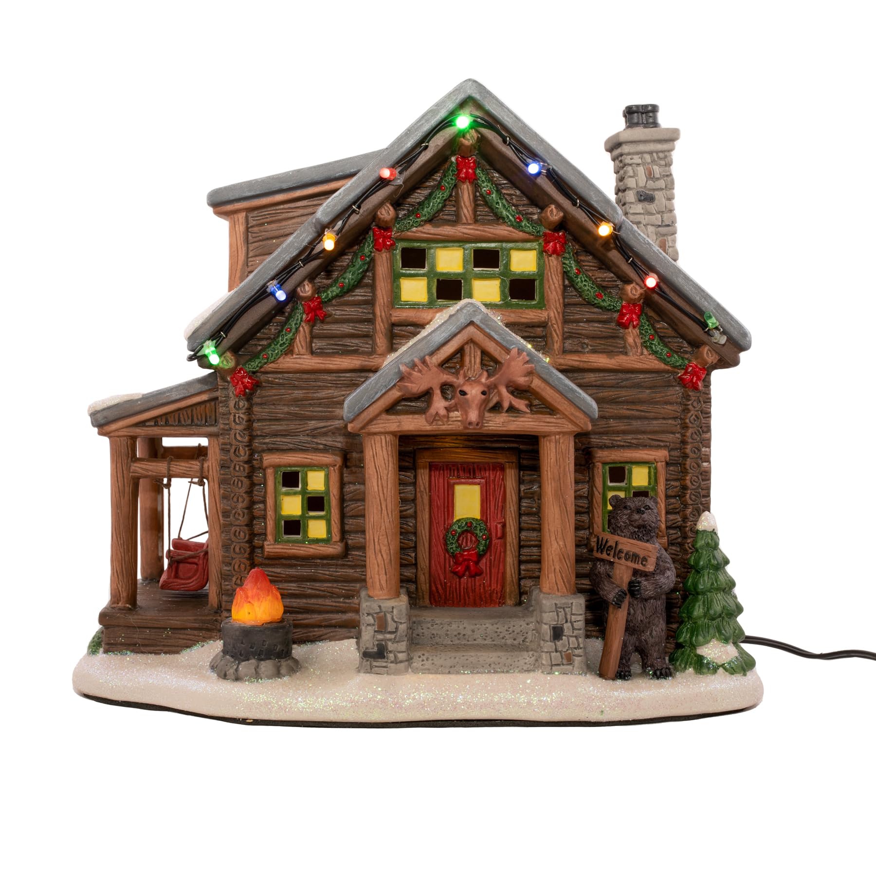 Animated Christmas Village Powder Ridge Resort | Christmas House Collection Accessories Figurines for Christmas Decorations and Gift | Motion & Sound Multicolor LED Lights 14" x 9" x 11"