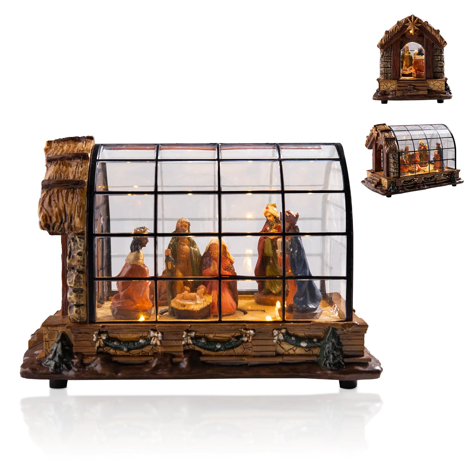 VCUTEKA Christmas Village Houses, Santa Claus with Tree and Rotating Kids Skating Lighted Musical Christmas Village Collectible Building for Xmas Indoor Decorations or Holiday Table Displays