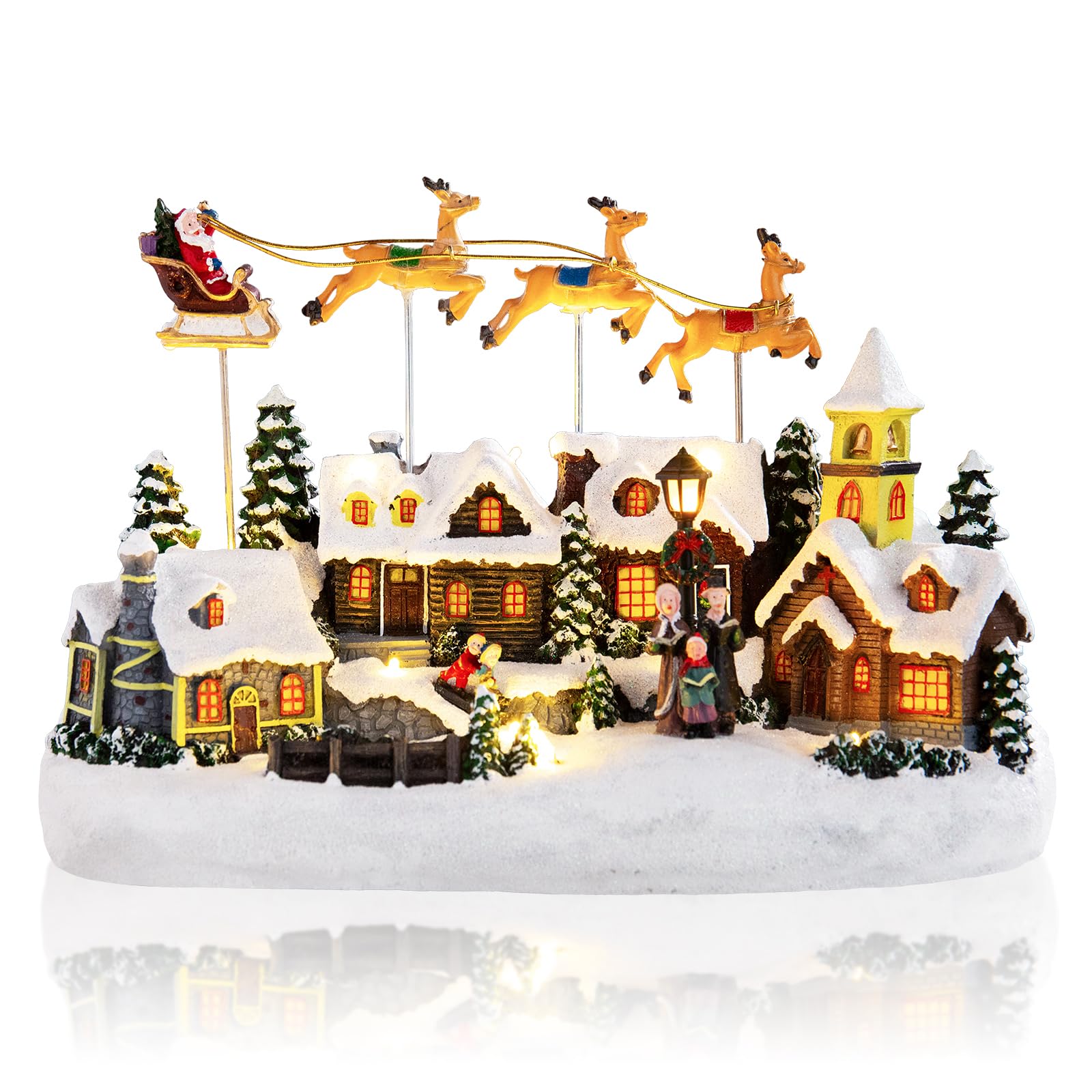 Christmas Village House Musical Christmas Collectible Buildings Amusement Park Carousel Skating Ferris Wheel with LED Lights Vacation Village with USB Indoor Figurines Xmas Decoration