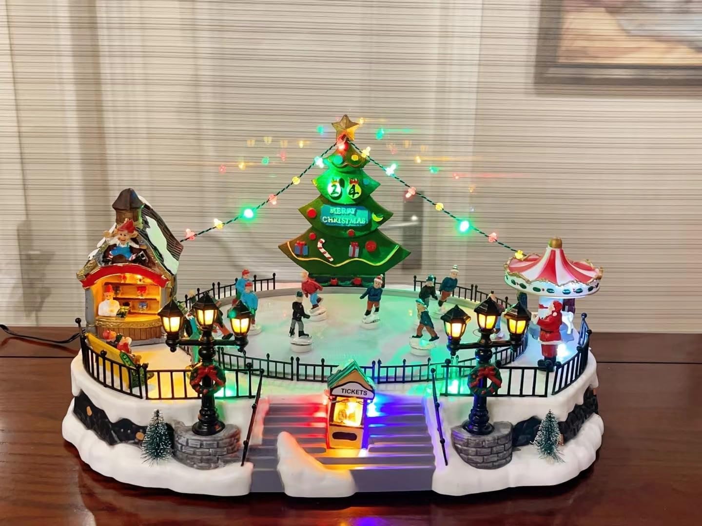 Skating Christmas Village - Animated Musical Winter Snow Village with 7 Moving Skaters - Indoor Decorations for Home Tabletop Gift