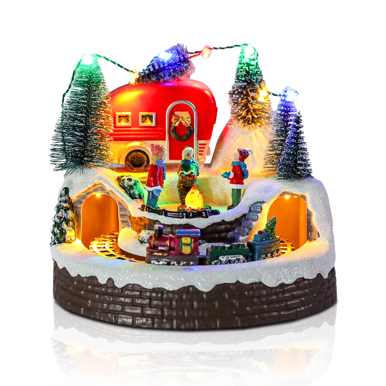 Christmas Village House Musical Christmas Collectible Buildings Amusement Park Carousel Skating Ferris Wheel with LED Lights Vacation Village with USB Indoor Figurines Xmas Decoration