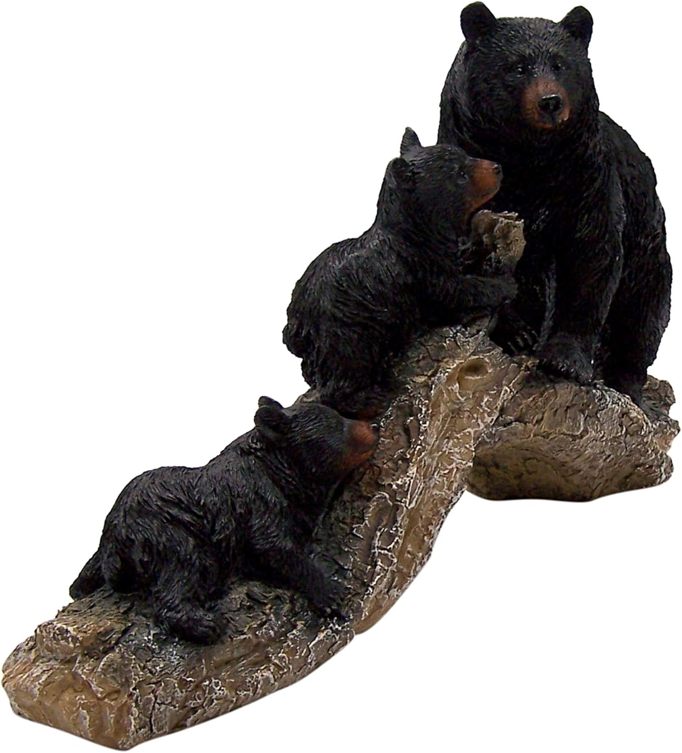Wowser Black Bear Family Climbing on a Log Figurine Statue, Rustic Décor, 17 Inches
