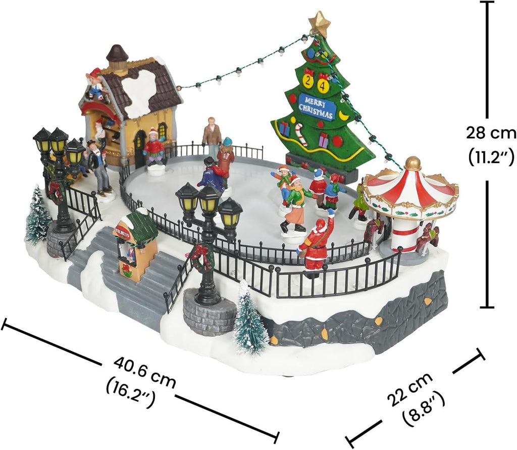 Skating Christmas Village - Animated Musical Winter Snow Village with 7 Moving Skaters - Indoor Decorations for Home Tabletop Gift