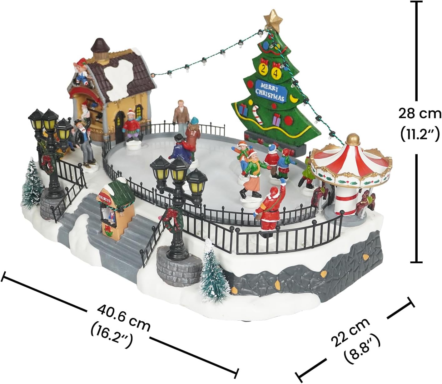 Skating Christmas Village - Animated Musical Winter Snow Village with 7 Moving Skaters - Indoor Decorations for Home Tabletop Gift