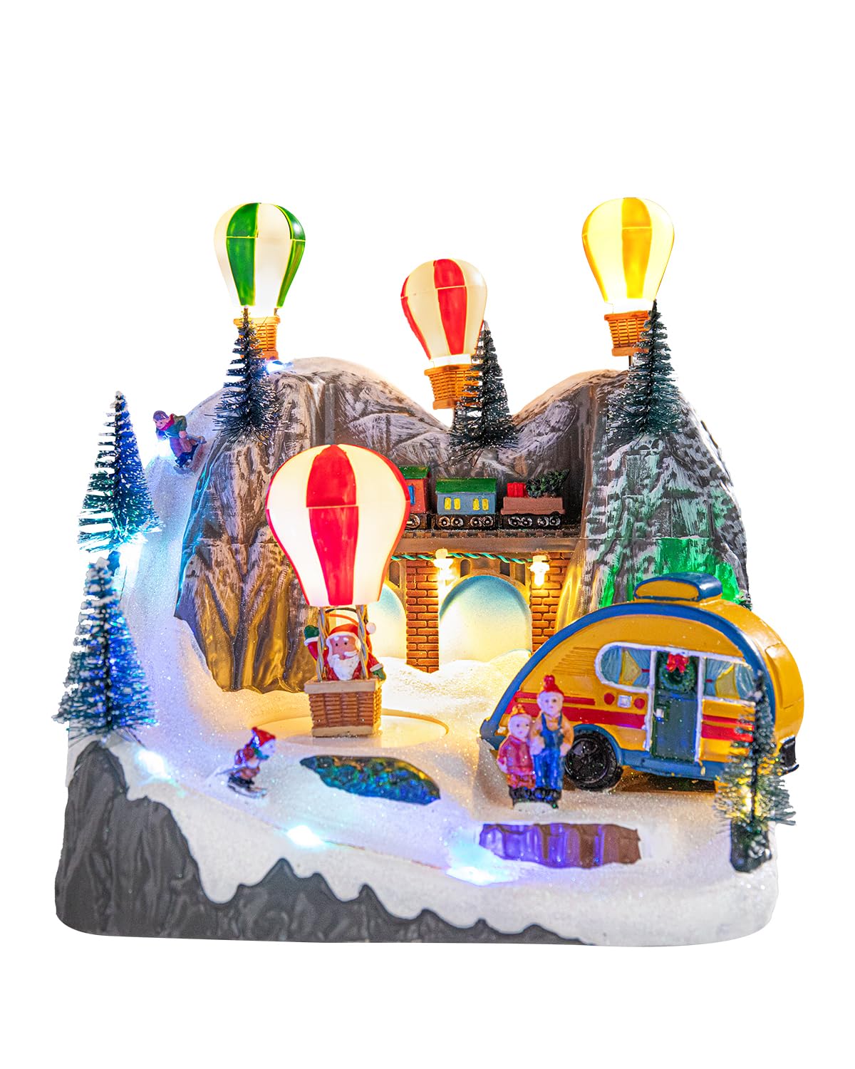 Bdor Christmas Market Village Scene with LED Lights | 8.3 x 5.9 x 5.9 Inches Battery Operated Holiday Decoration with Musical & Animated Market Stalls for Indoor Home Décor