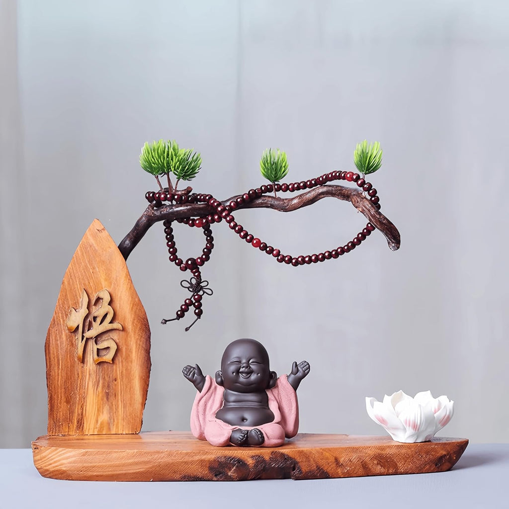 Purple Clay Laughing Buddha Maitreya Statue - Happy Baby Buddha Monk Figurine for Office Desktop Mini Statue Tea Ornaments Home Decor (Style B)
