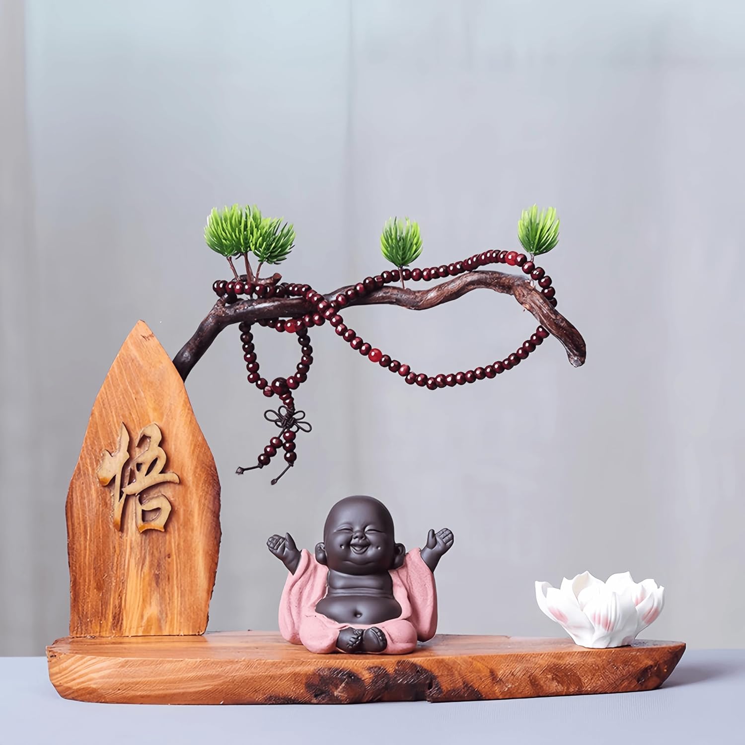 Purple Clay Laughing Buddha Maitreya Statue - Happy Baby Buddha Monk Figurine for Office Desktop Mini Statue Tea Ornaments Home Decor (Style B)