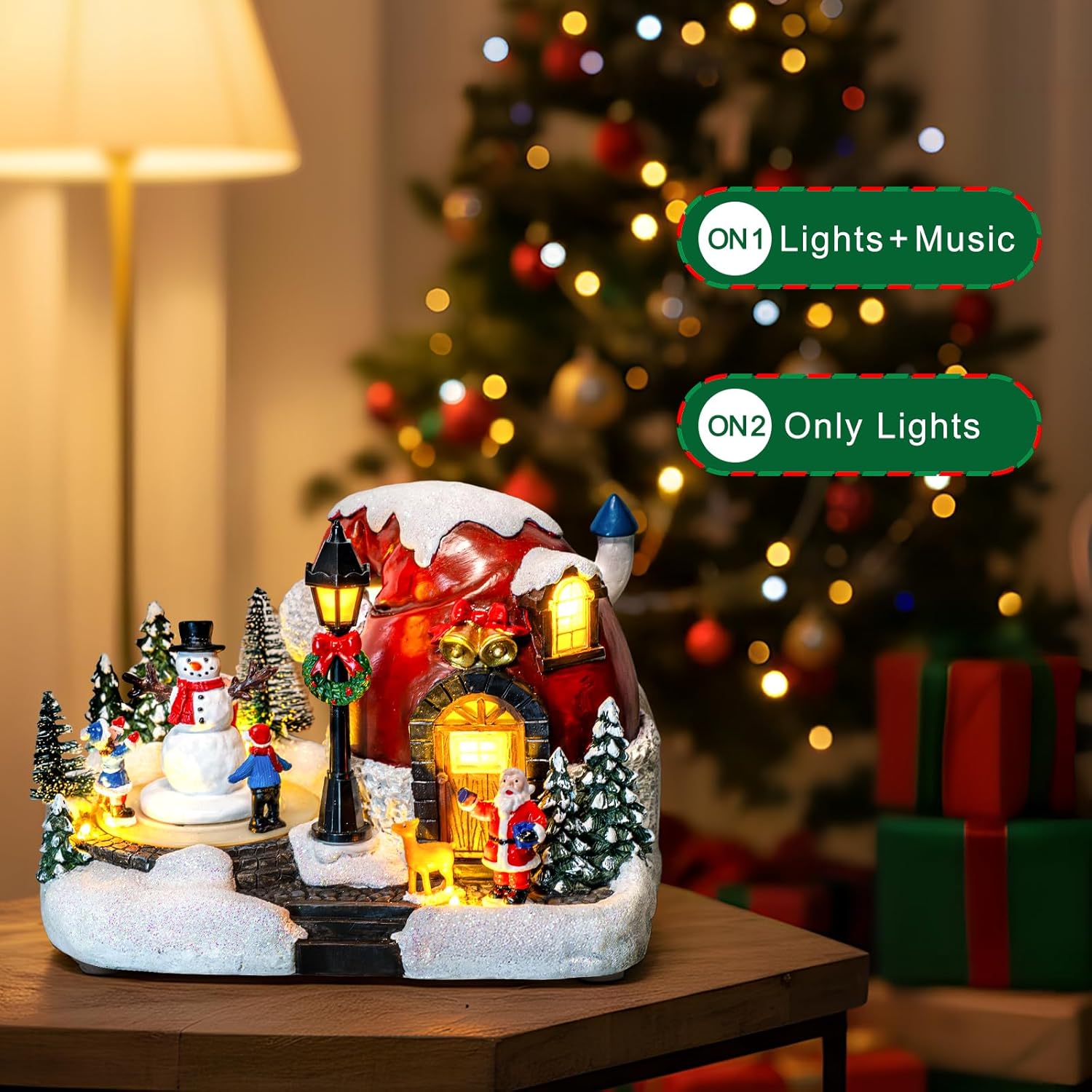 Animated Collection Figurines Musical Christmas Snowman, Santa Claus Village Houses Lighted Christmas Collection Figurines for Home Tabletop Decorations Ornaments Gifts