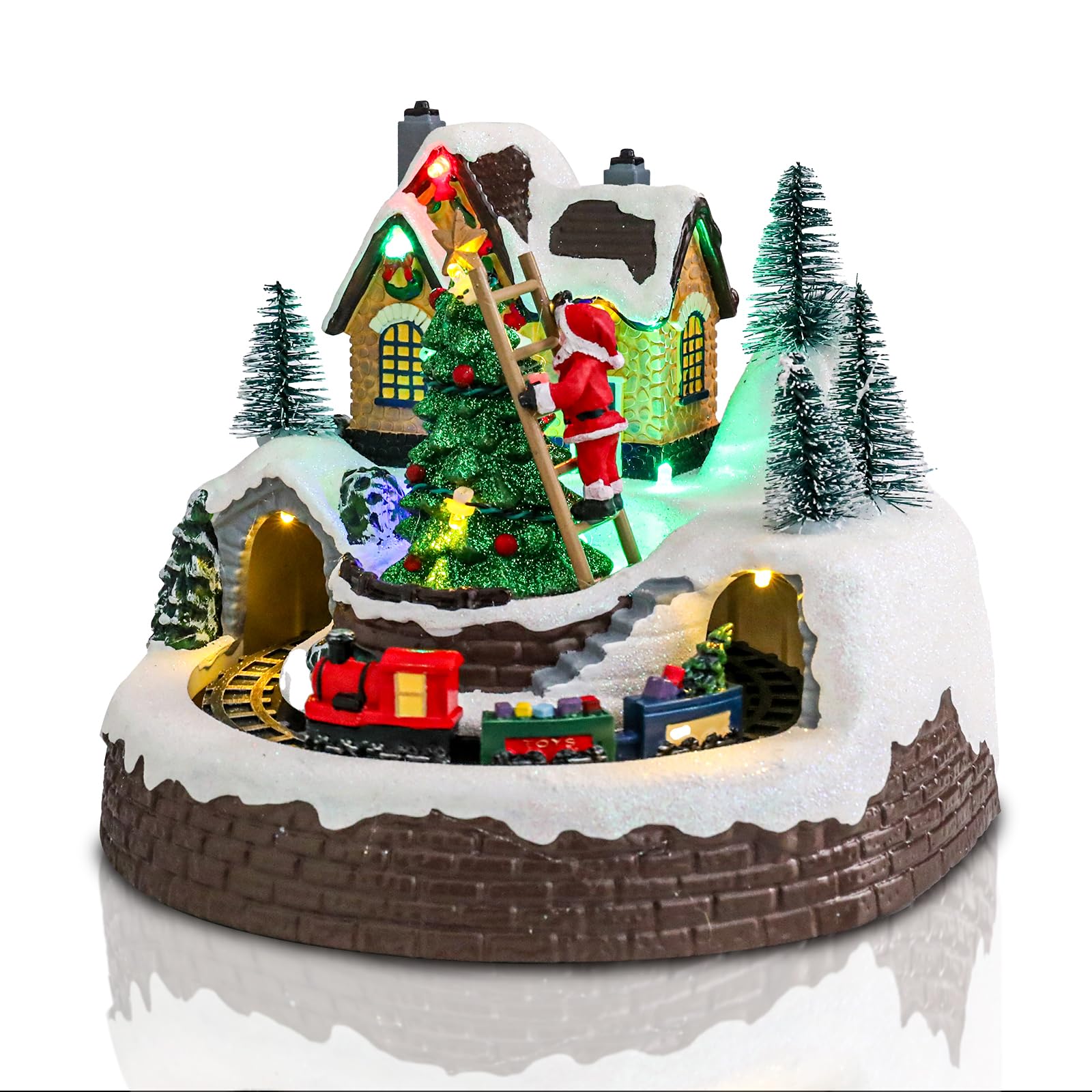 Bdor Christmas Market Village Scene with LED Lights | 8.3 x 5.9 x 5.9 Inches Battery Operated Holiday Decoration with Musical & Animated Market Stalls for Indoor Home Décor