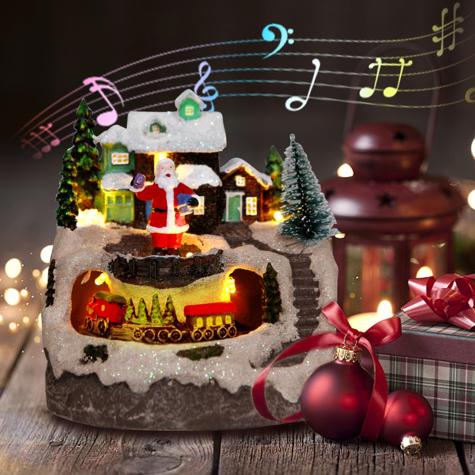 Christmas Village House Figurines Christmas Decor Estatua de la cabaña del Pueblo navideño Home Decoration Snow Globe Display Skating Pond Animated Christmas Theme Park with 8 Music L