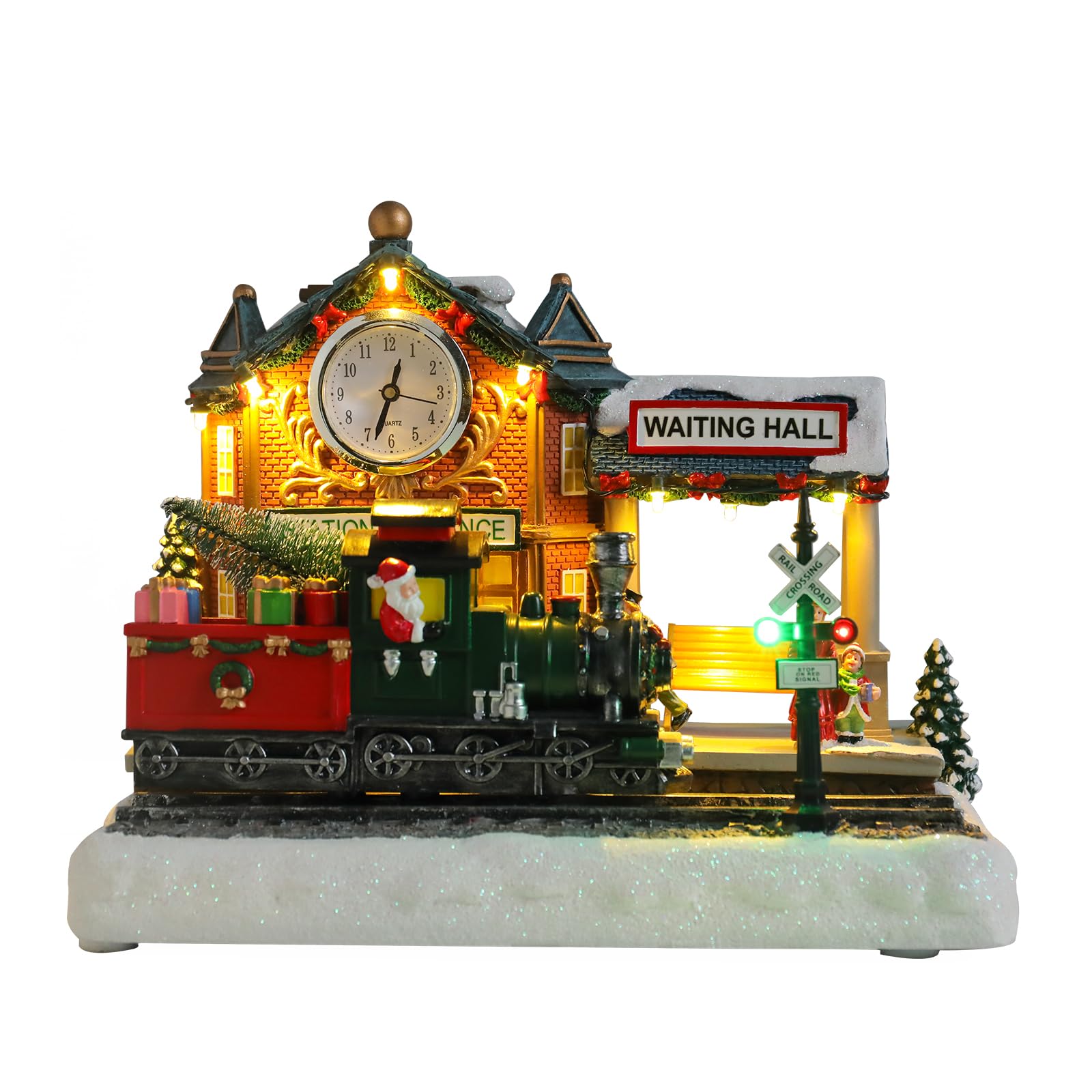 Bdor Christmas Market Village Scene with LED Lights | 8.3 x 5.9 x 5.9 Inches Battery Operated Holiday Decoration with Musical & Animated Market Stalls for Indoor Home Décor