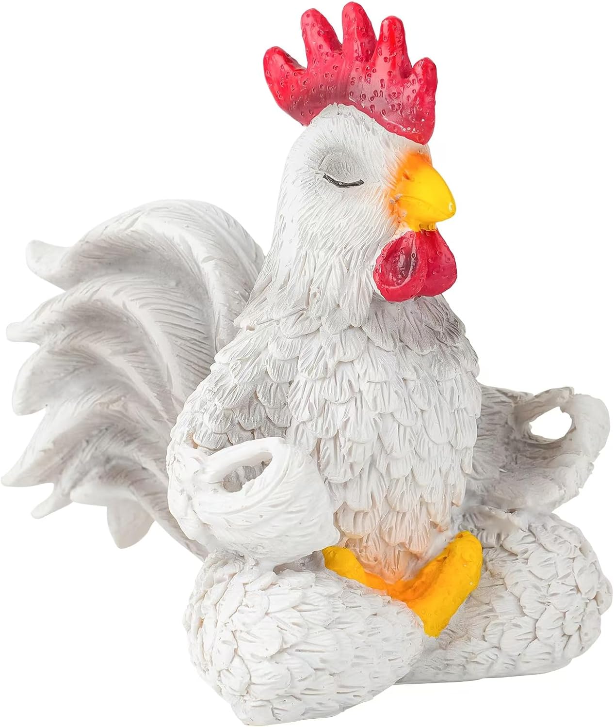 White Rooster Statue Decor for Living Room Desk Bedroom Bookshelf and Office Display, Modern Aesthetic Chicken Figurine Yoga Meditating Decoration, Unique Present for Women Christmas Birthday