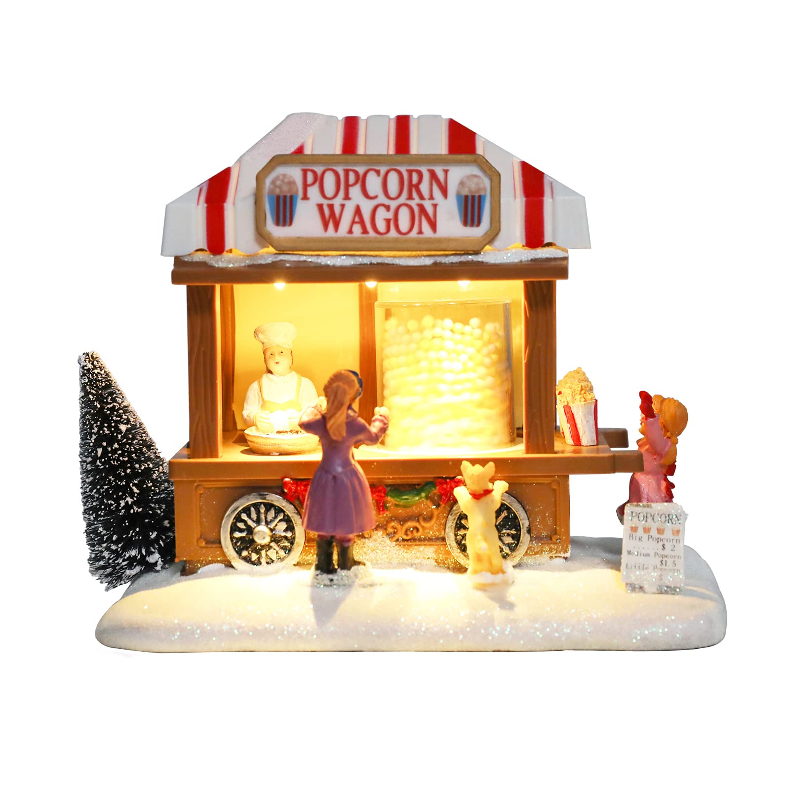 Christmas Village House Musical Christmas Collectible Buildings Amusement Park Carousel Skating Ferris Wheel with LED Lights Vacation Village with USB Indoor Figurines Xmas Decoration