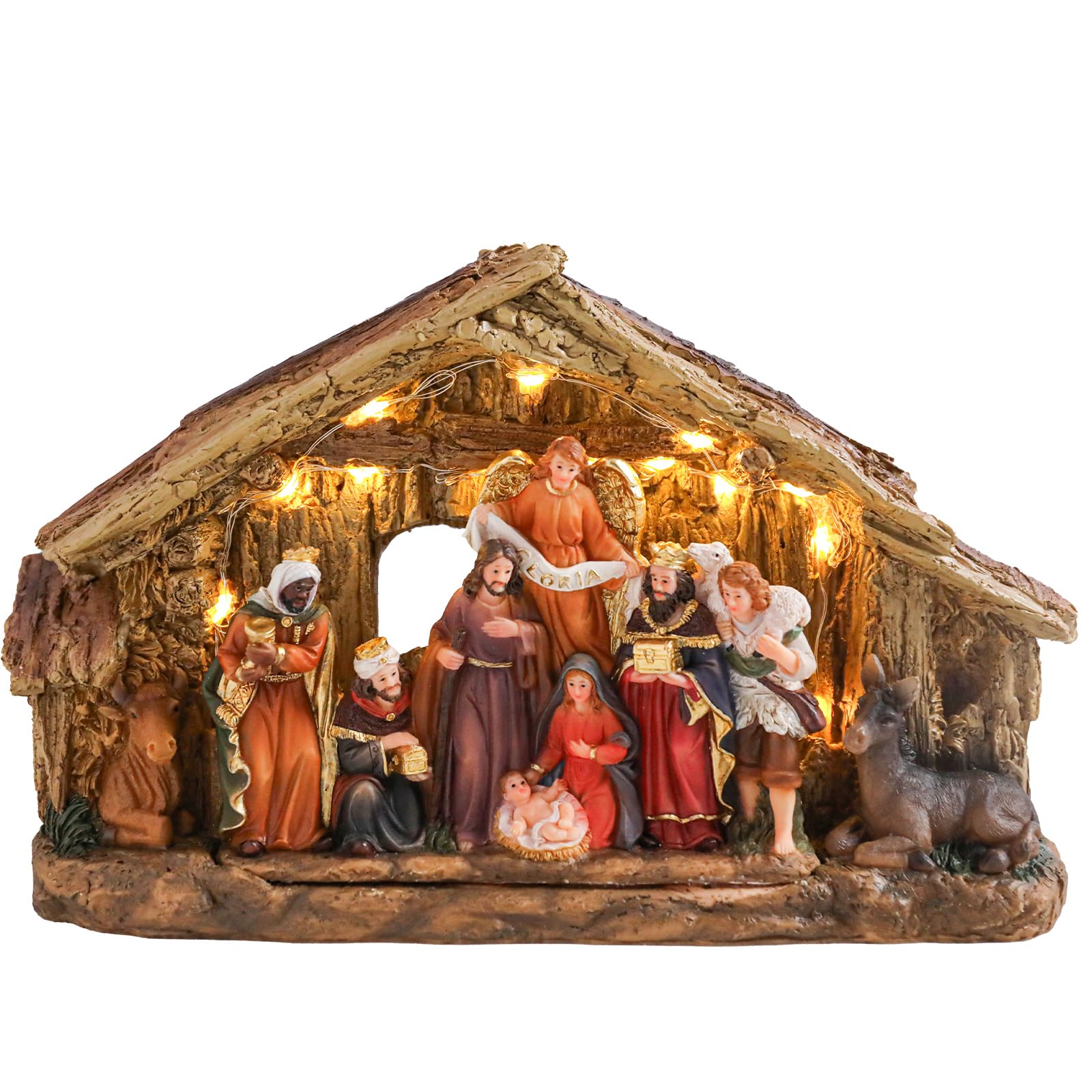 Bdor Christmas Market Village Scene with LED Lights | 8.3 x 5.9 x 5.9 Inches Battery Operated Holiday Decoration with Musical & Animated Market Stalls for Indoor Home Décor