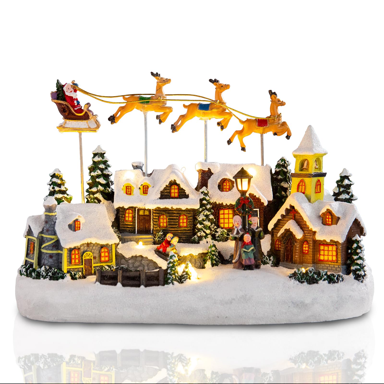 Bdor Christmas Market Village Scene with LED Lights | 8.3 x 5.9 x 5.9 Inches Battery Operated Holiday Decoration with Musical & Animated Market Stalls for Indoor Home Décor
