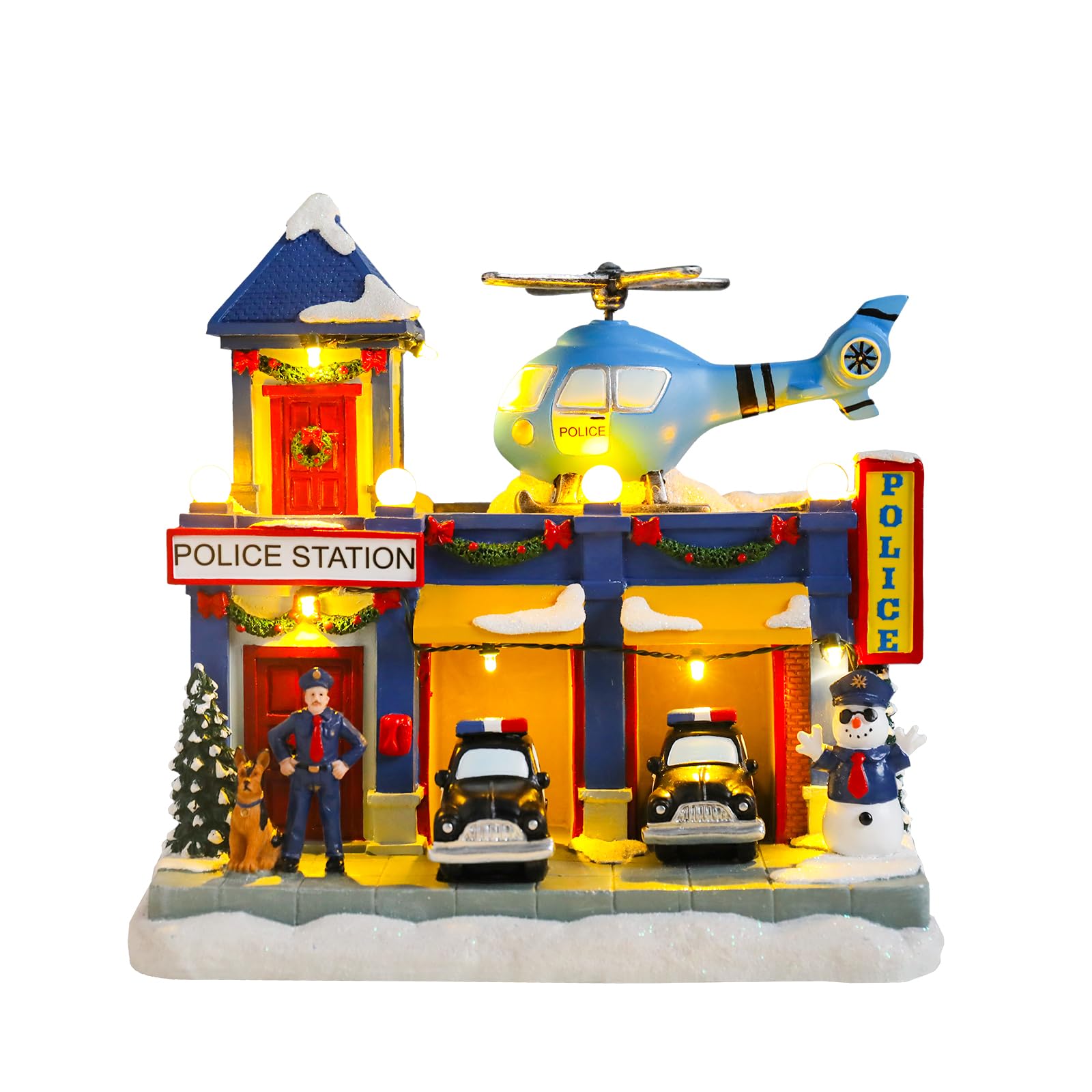 Bdor Christmas Market Village Scene with LED Lights | 8.3 x 5.9 x 5.9 Inches Battery Operated Holiday Decoration with Musical & Animated Market Stalls for Indoor Home Décor