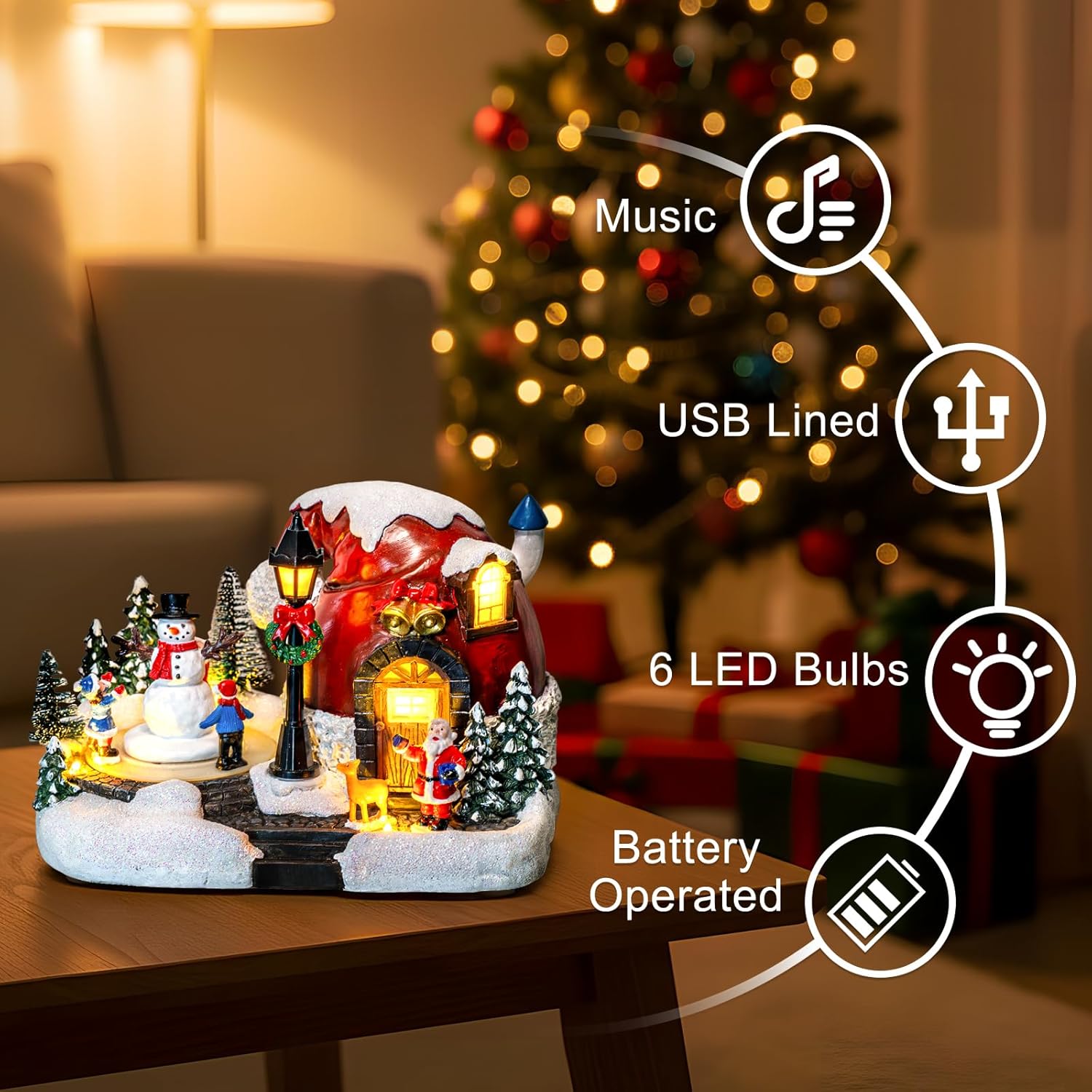 Animated Collection Figurines Musical Christmas Snowman, Santa Claus Village Houses Lighted Christmas Collection Figurines for Home Tabletop Decorations Ornaments Gifts