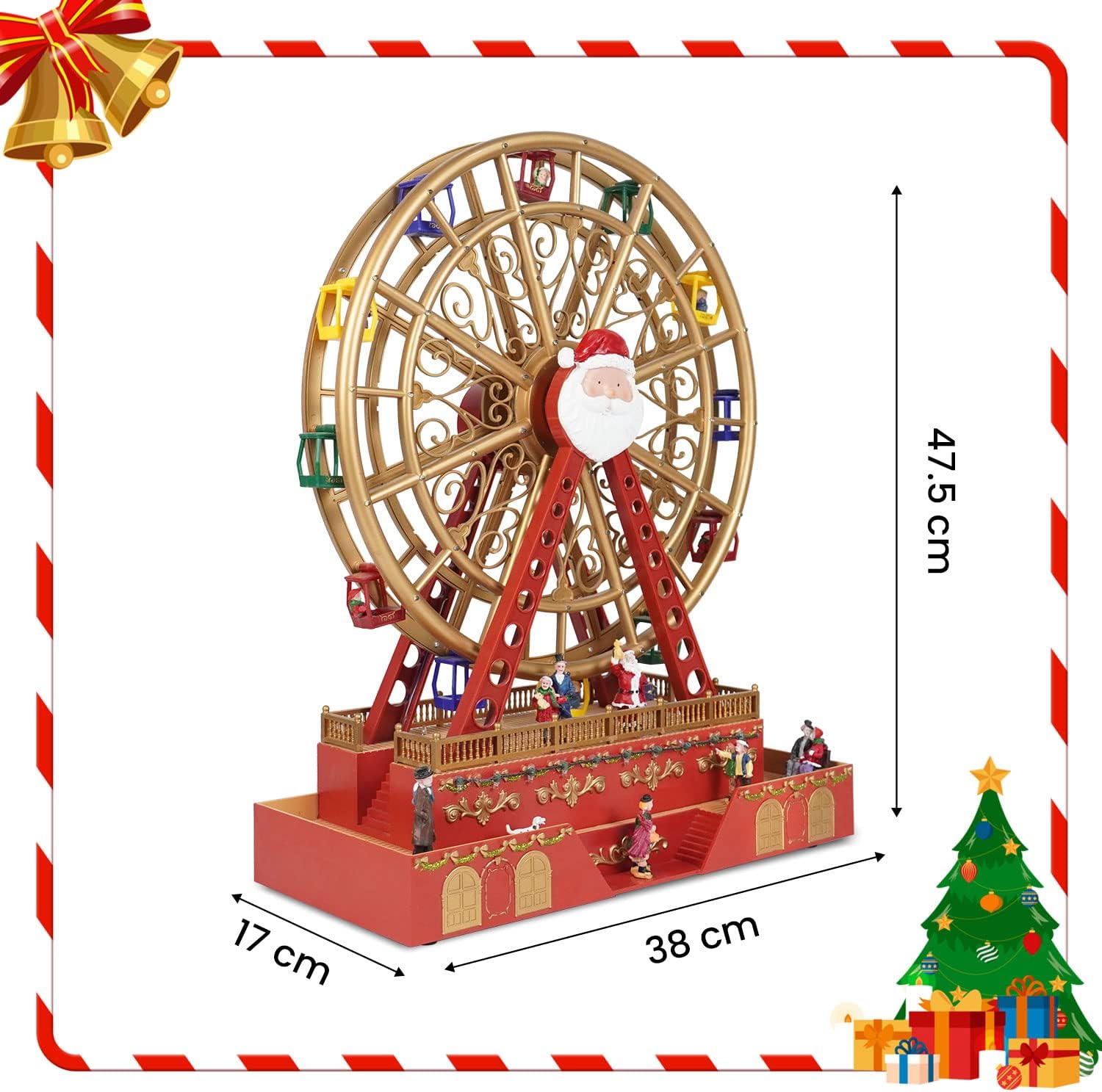 Christmas Rotating Ferris Wheel with LED Lights, 18" Big Christmas Animated Decorations, Creates Festive Atmosphere