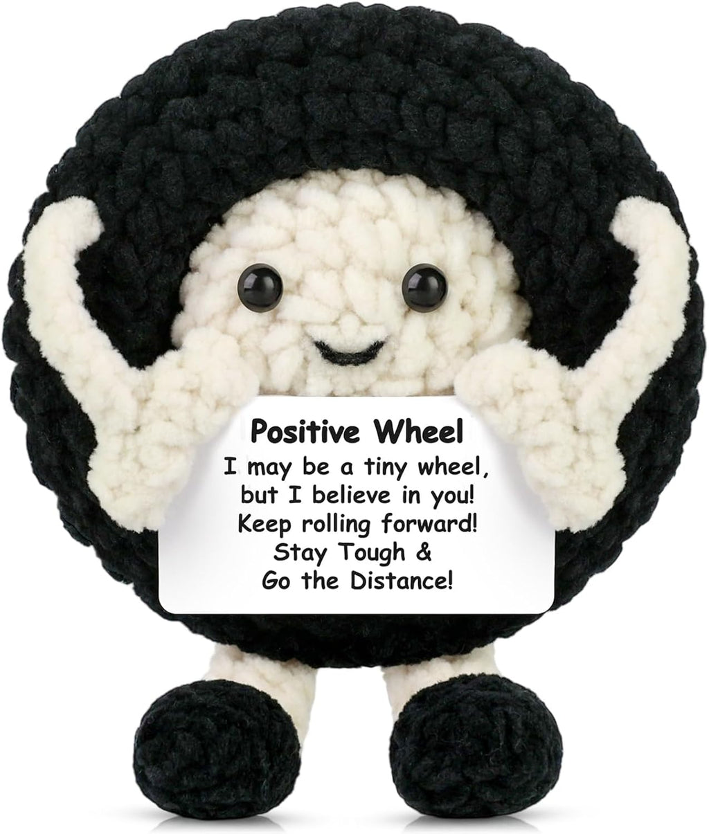 Positive Crochet Wheel Gift Emotional Support Crochet Wheel with Positive Card for Women Coworker Friend Inspirational Handmade Thanksgiving Christmas Birthday Gifts for Office Home Desk Decor
