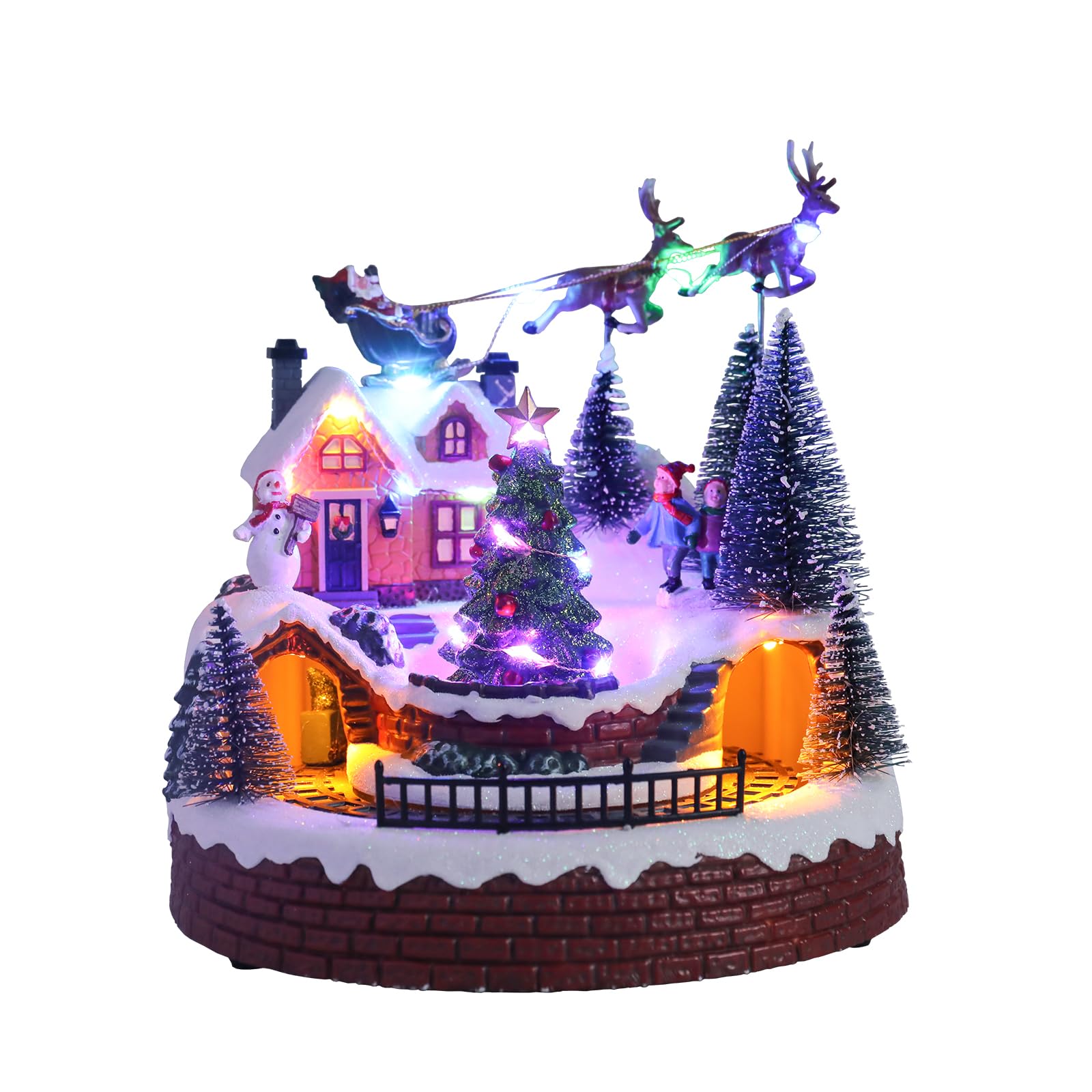 Bdor Christmas Market Village Scene with LED Lights | 8.3 x 5.9 x 5.9 Inches Battery Operated Holiday Decoration with Musical & Animated Market Stalls for Indoor Home Décor