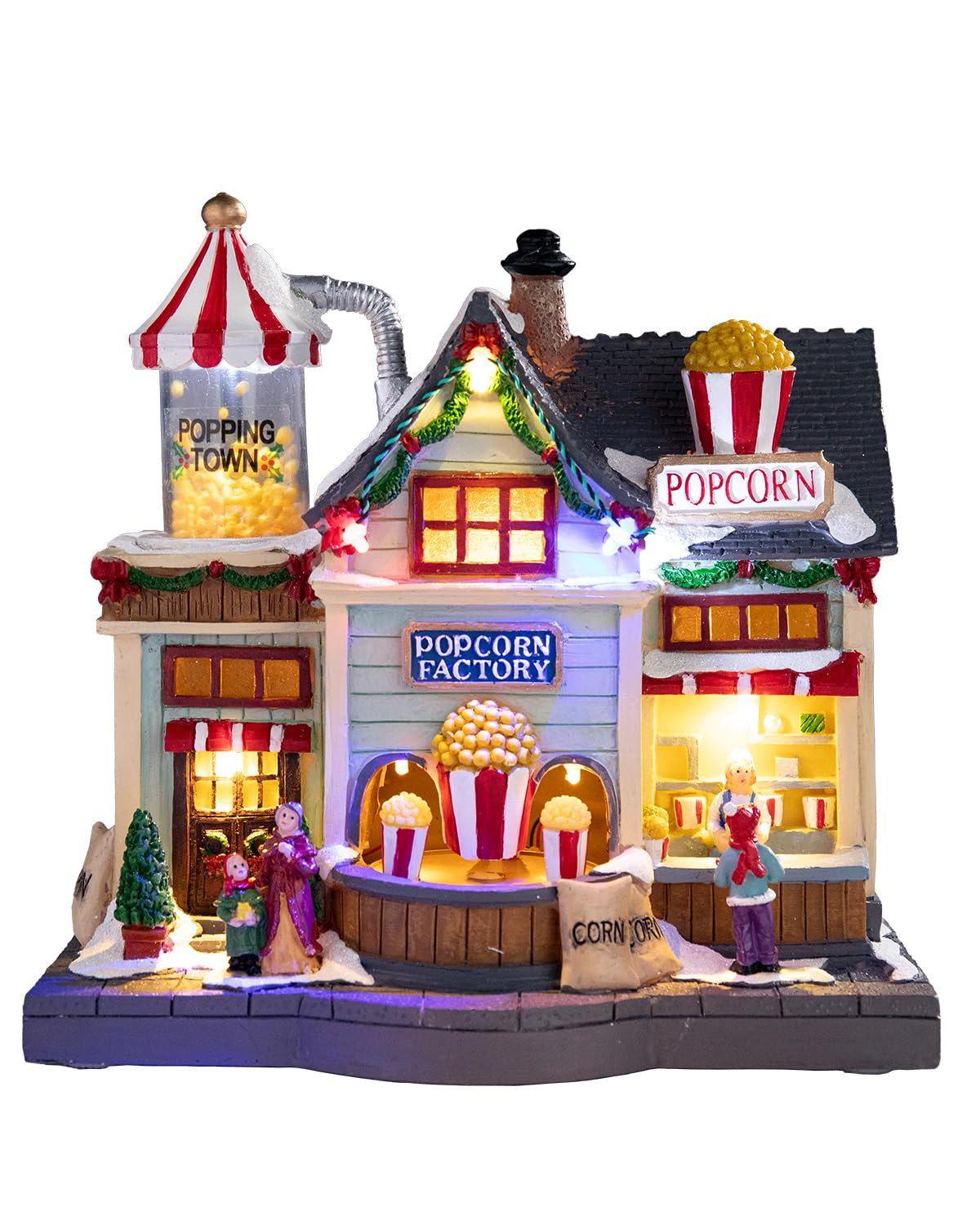 Bdor Christmas Market Village Scene with LED Lights | 8.3 x 5.9 x 5.9 Inches Battery Operated Holiday Decoration with Musical & Animated Market Stalls for Indoor Home Décor