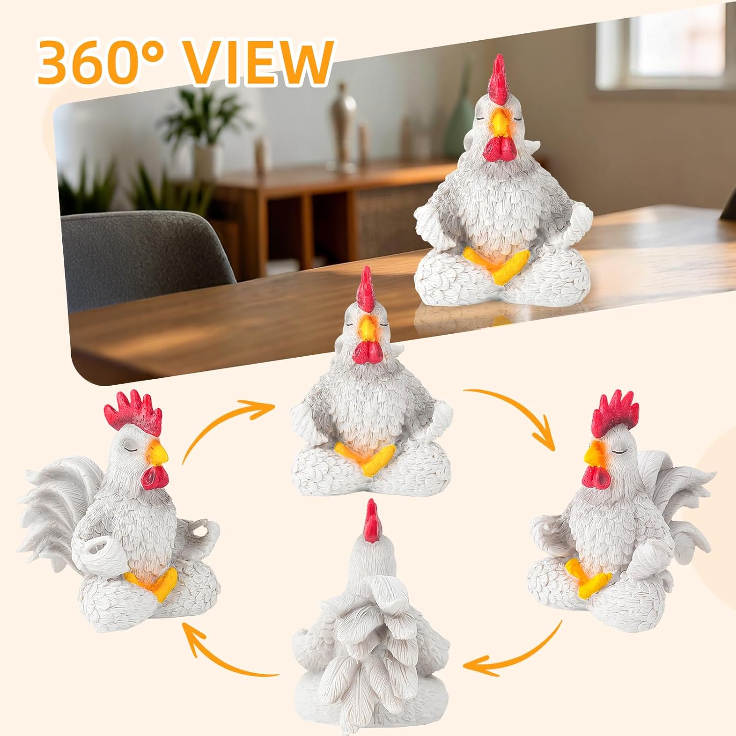 White Rooster Statue Decor for Living Room Desk Bedroom Bookshelf and Office Display, Modern Aesthetic Chicken Figurine Yoga Meditating Decoration, Unique Present for Women Christmas Birthday