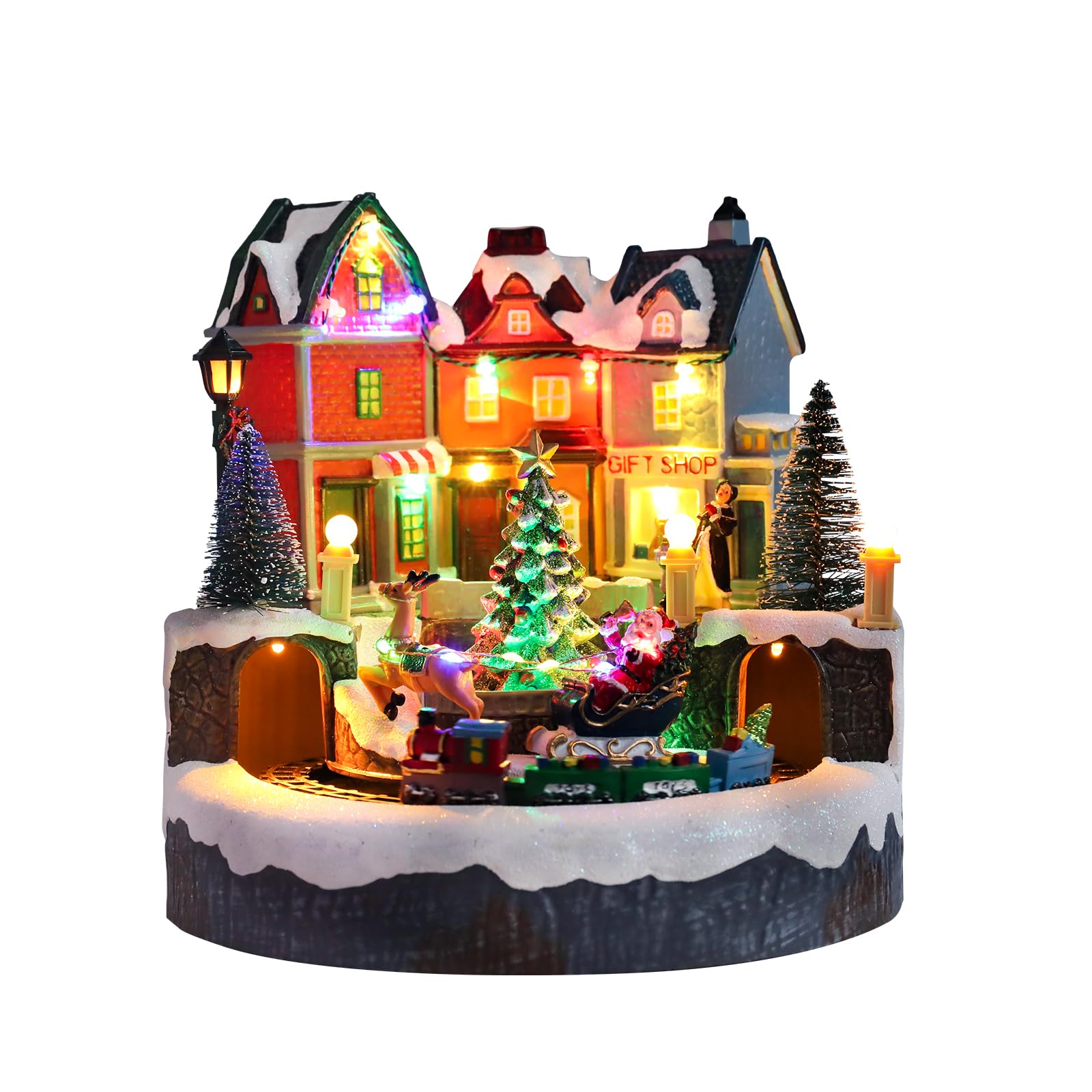 Bdor Christmas Market Village Scene with LED Lights | 8.3 x 5.9 x 5.9 Inches Battery Operated Holiday Decoration with Musical & Animated Market Stalls for Indoor Home Décor