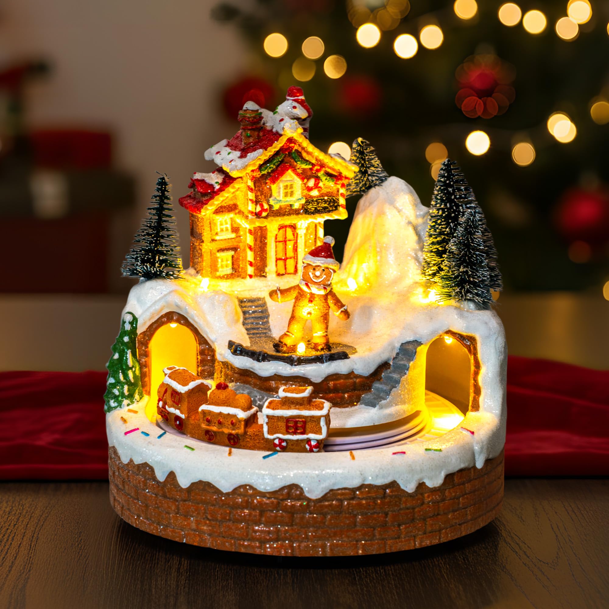 Christmas Tree Lighted and Animated Manger Nativity Scene, Musical Angel Family Figurines LED Light Play Silent Night Music, Ideal Xmas Decor Gifts and Tabletop Xmas Collection Decorations for Home