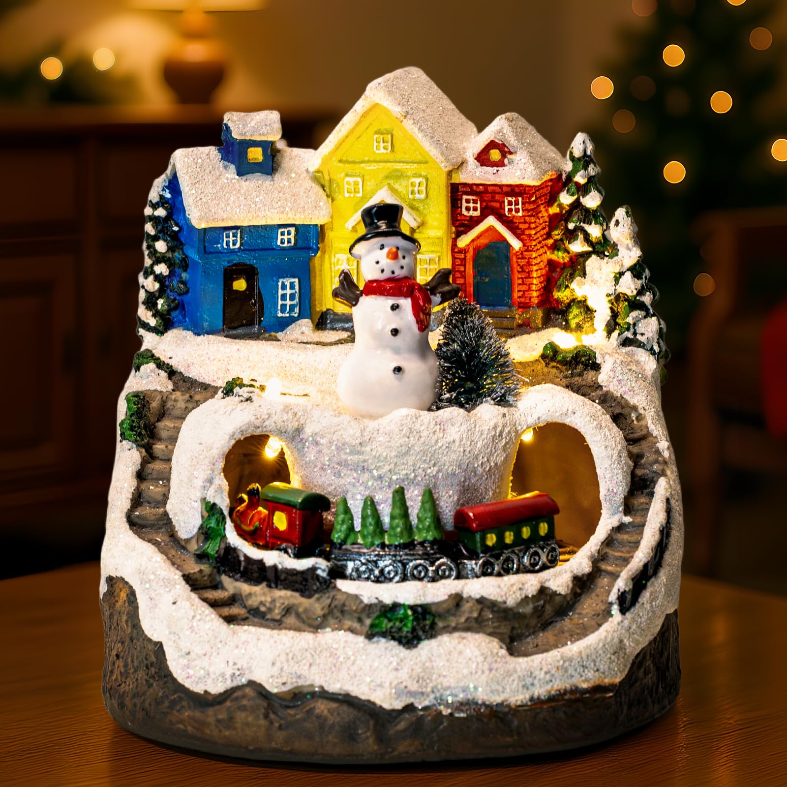 Animated Collection Figurines Musical Christmas Snowman, Santa Claus Village Houses Lighted Christmas Collection Figurines for Home Tabletop Decorations Ornaments Gifts
