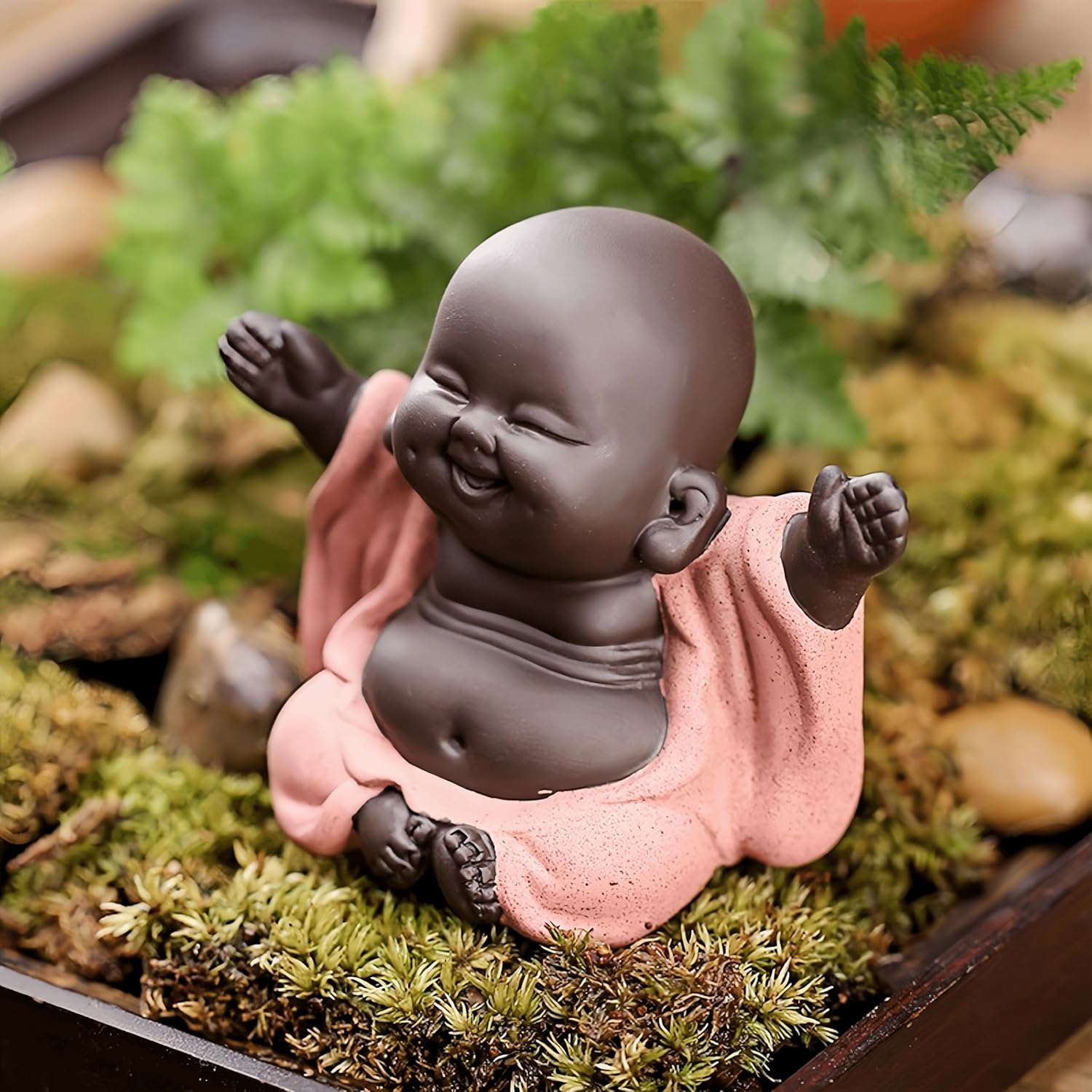 Purple Clay Laughing Buddha Maitreya Statue - Happy Baby Buddha Monk Figurine for Office Desktop Mini Statue Tea Ornaments Home Decor (Style B)